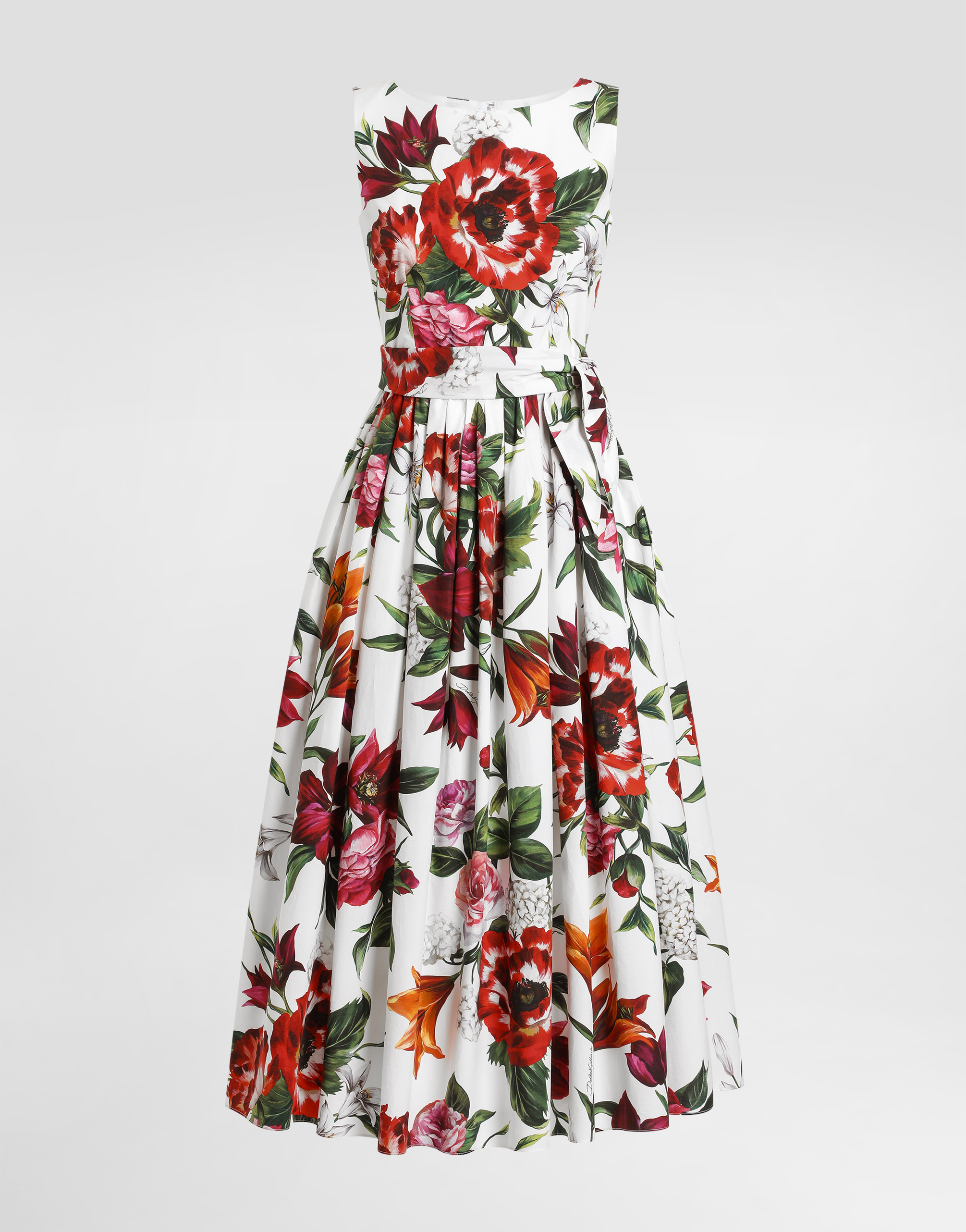 Dolce & Gabbana Sleeveless Dress In Cotton Poplin Flower Print In Animal Print