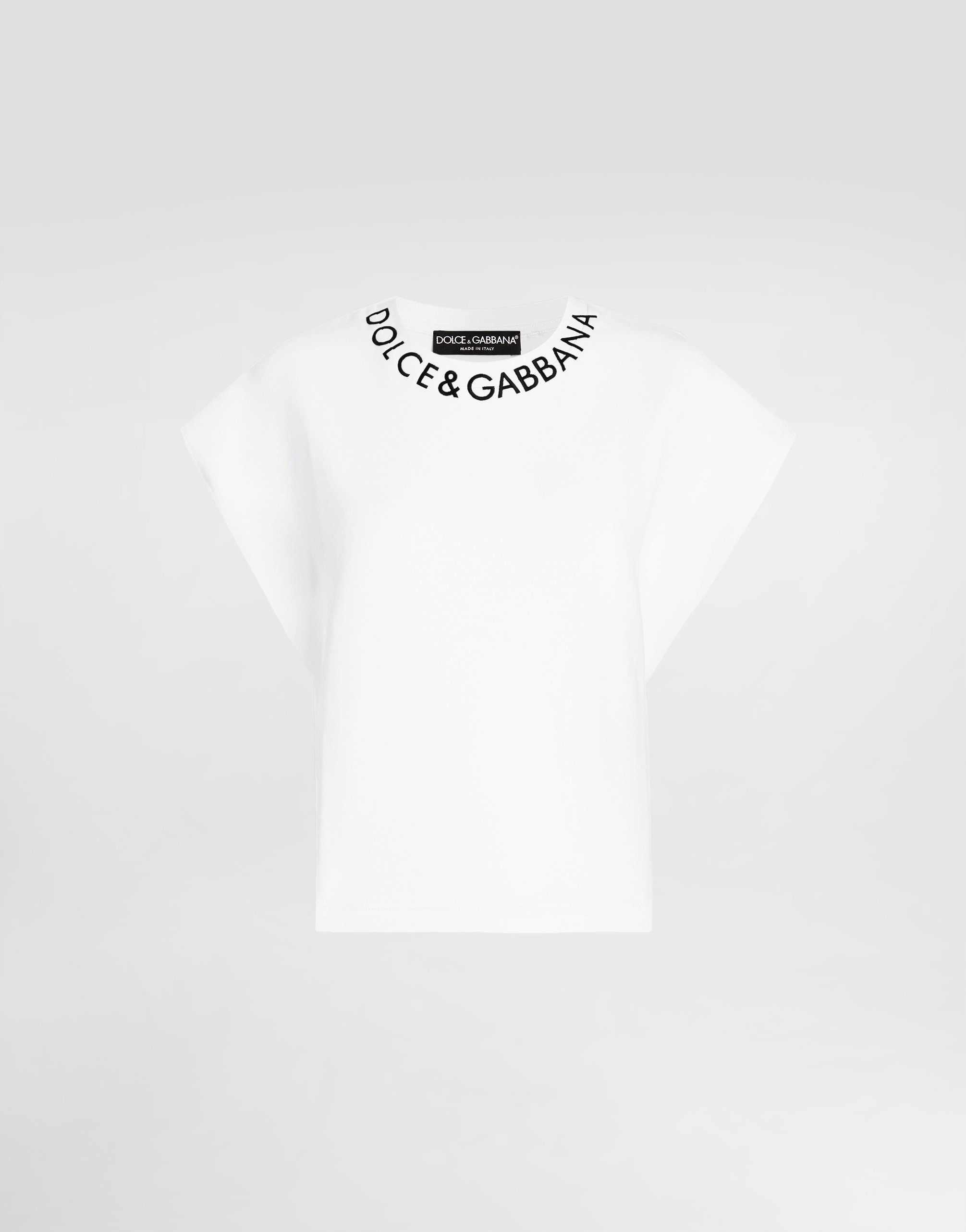 Jersey T-shirt with logo on neck in White for Women