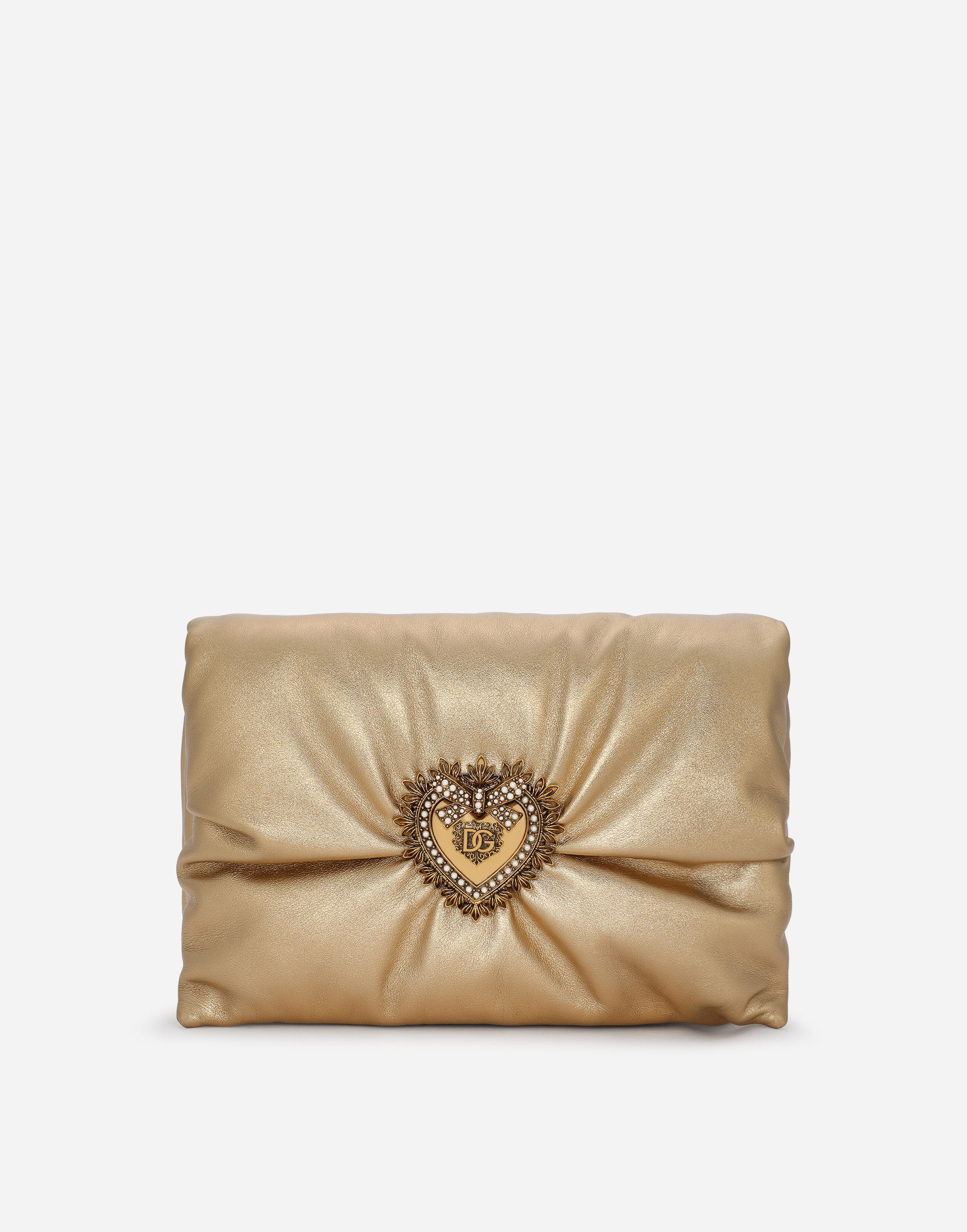 Dolce & Gabbana Medium Foiled Calfskin Devotion Soft Bag In Gold