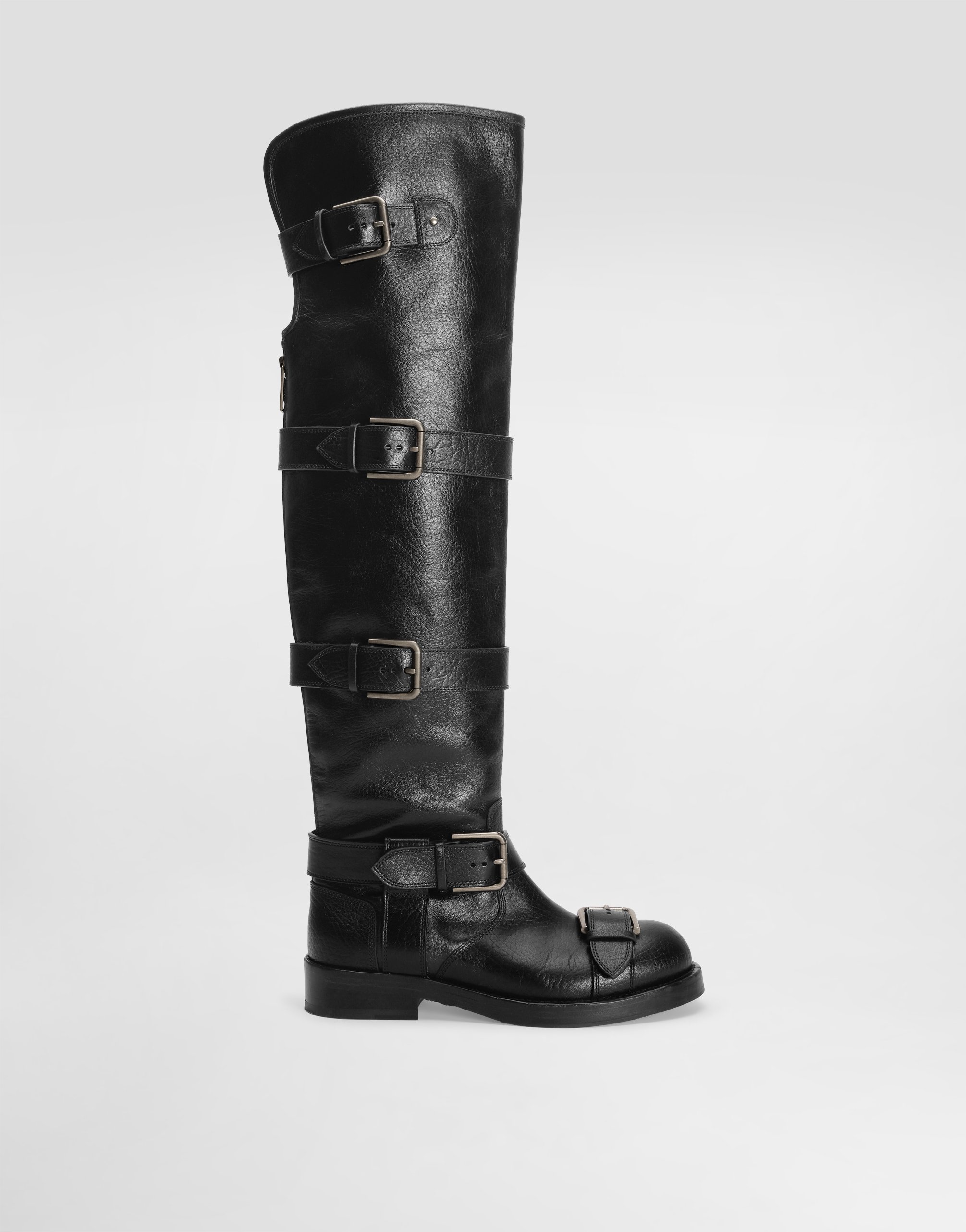 Dolce & Gabbana Buckle-strap Leather Boots In Black