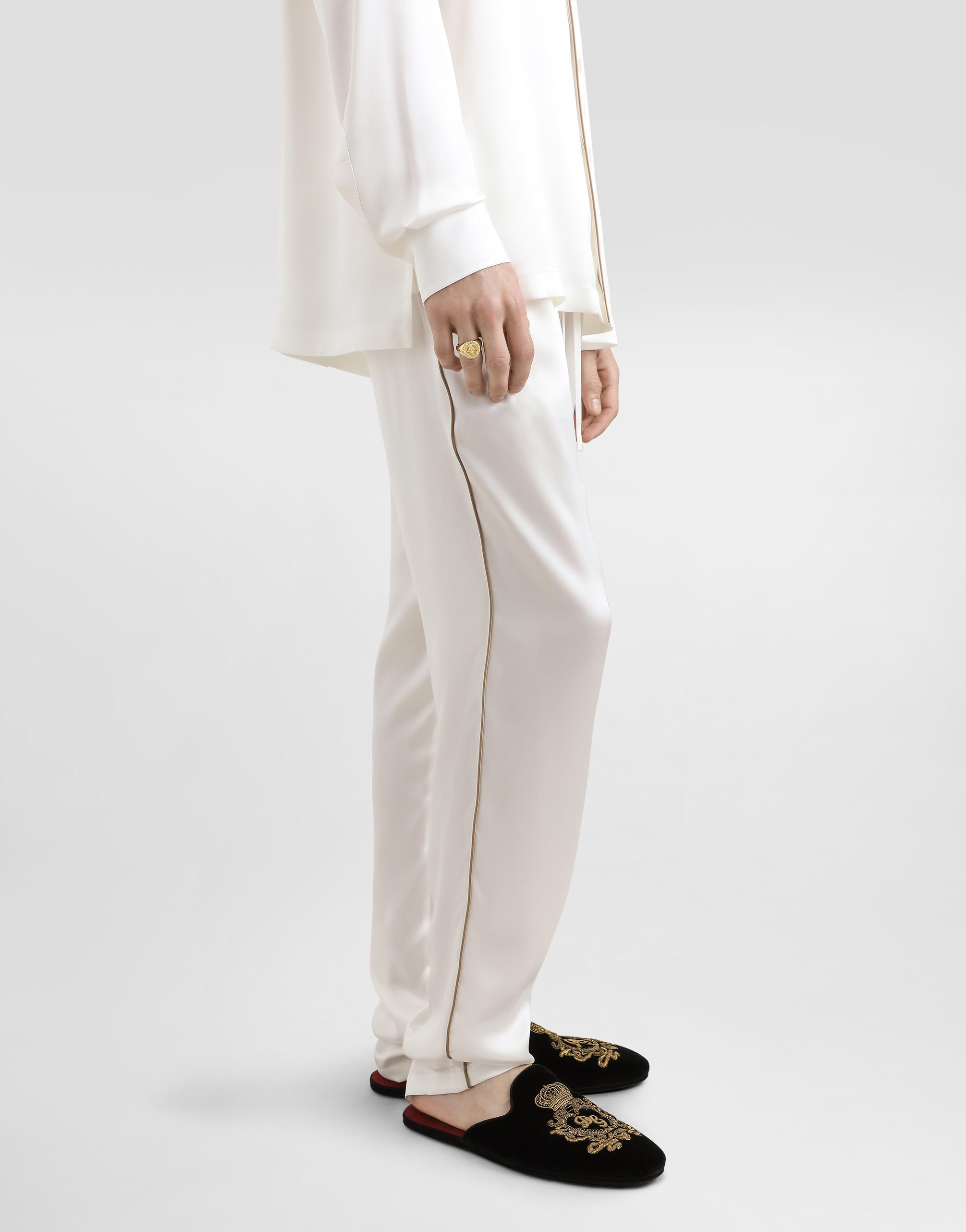 Dolce & Gabbana Silk Pajama Pants With Logo Embroidery In White