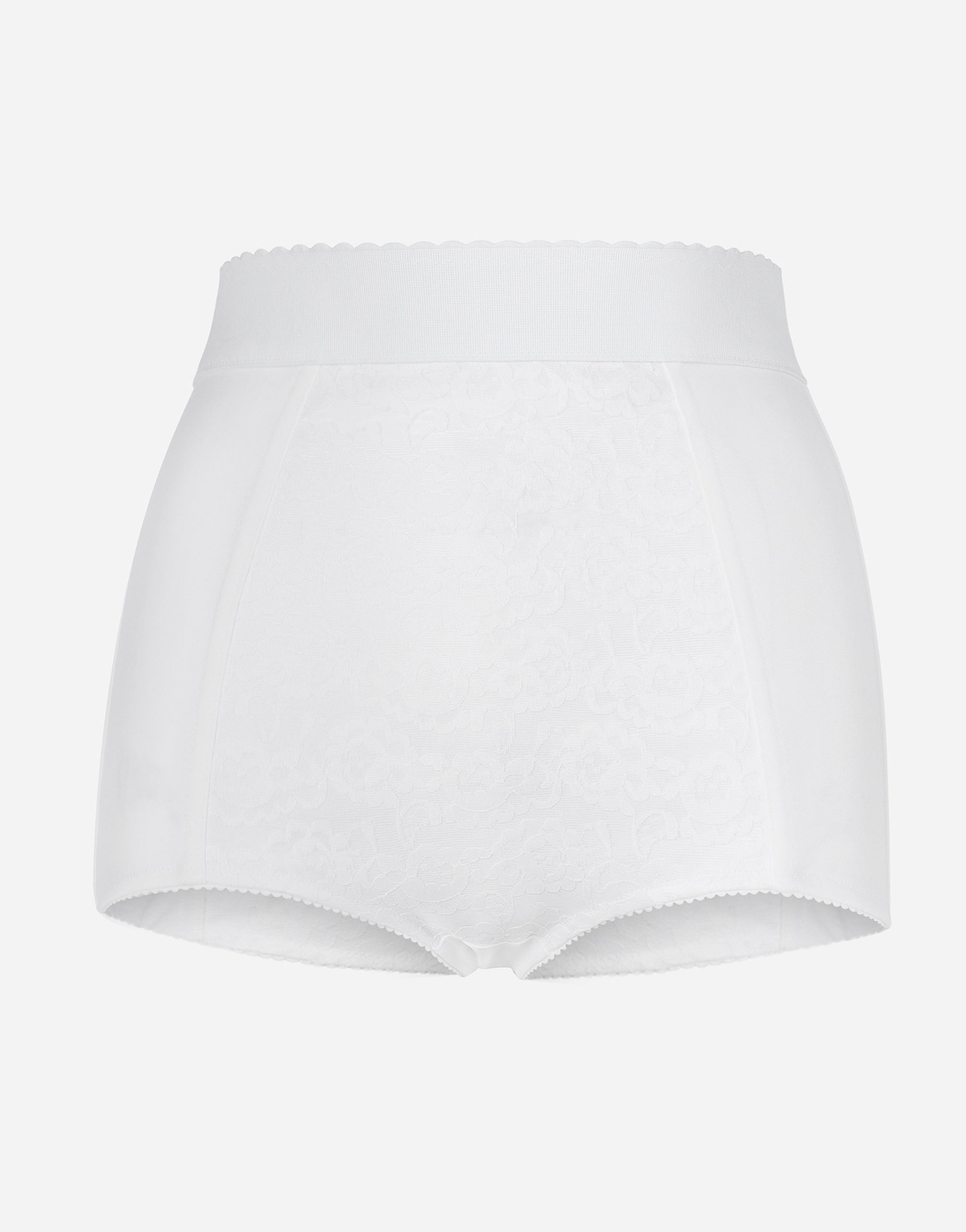 Dolce & Gabbana High-waisted Shaper Panties In Jacquard And Satin In White
