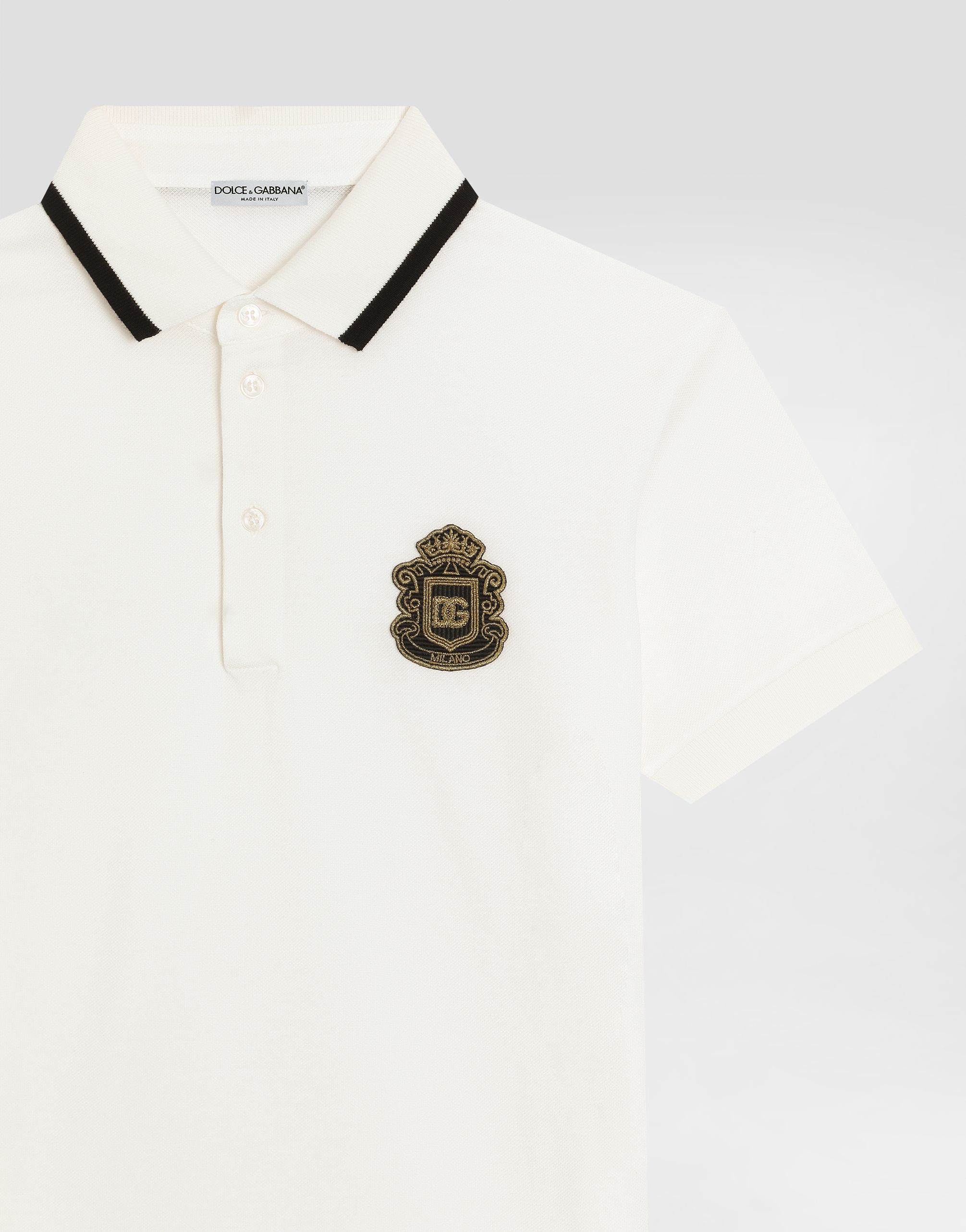  Dolce & Gabbana Dolce & Gabbana Piqué Polo Shirt With Dg Heraldic Patch - Man T-shirts And Sweatshirts White 5 Years 