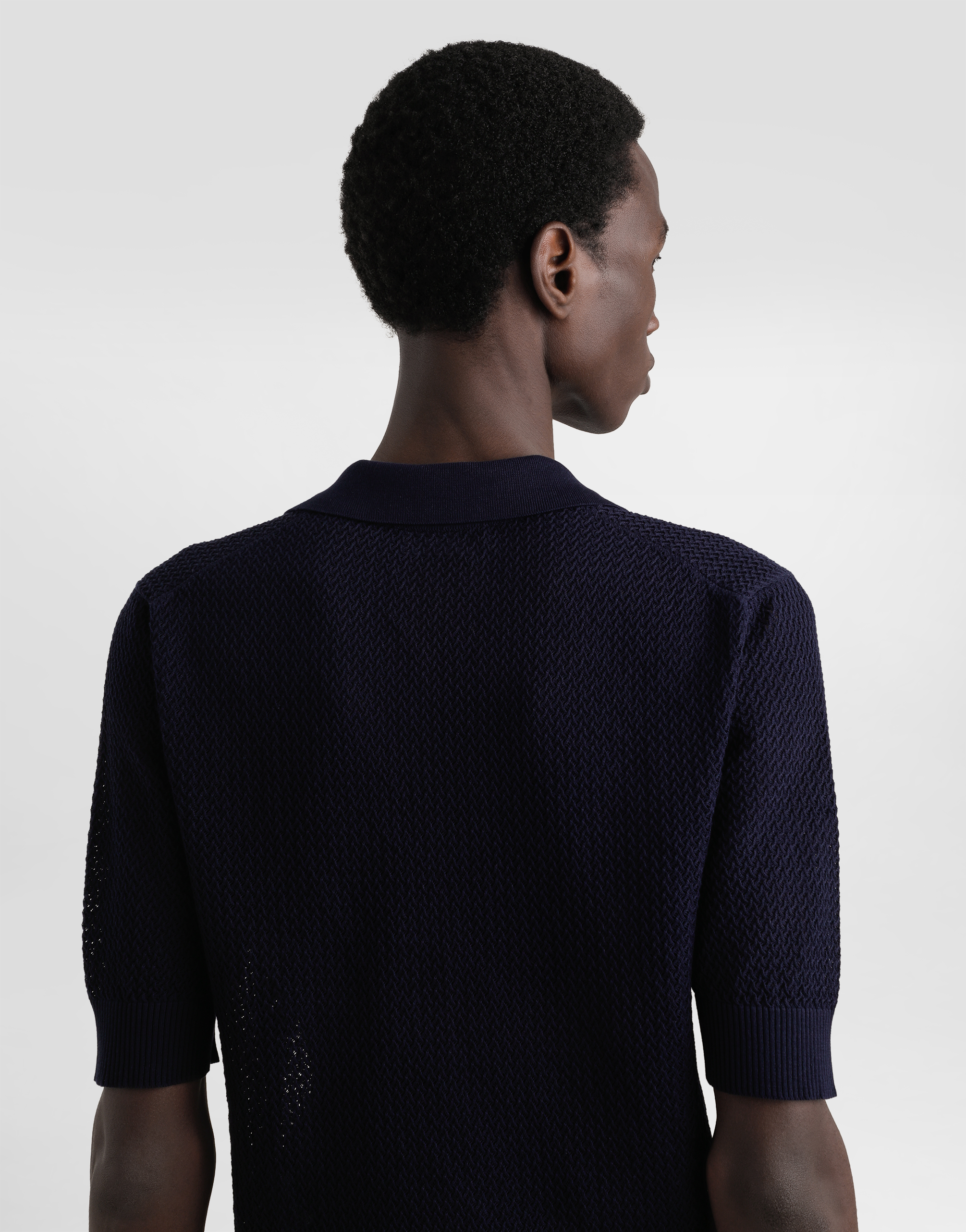 Micro-pattern cotton polo shirt