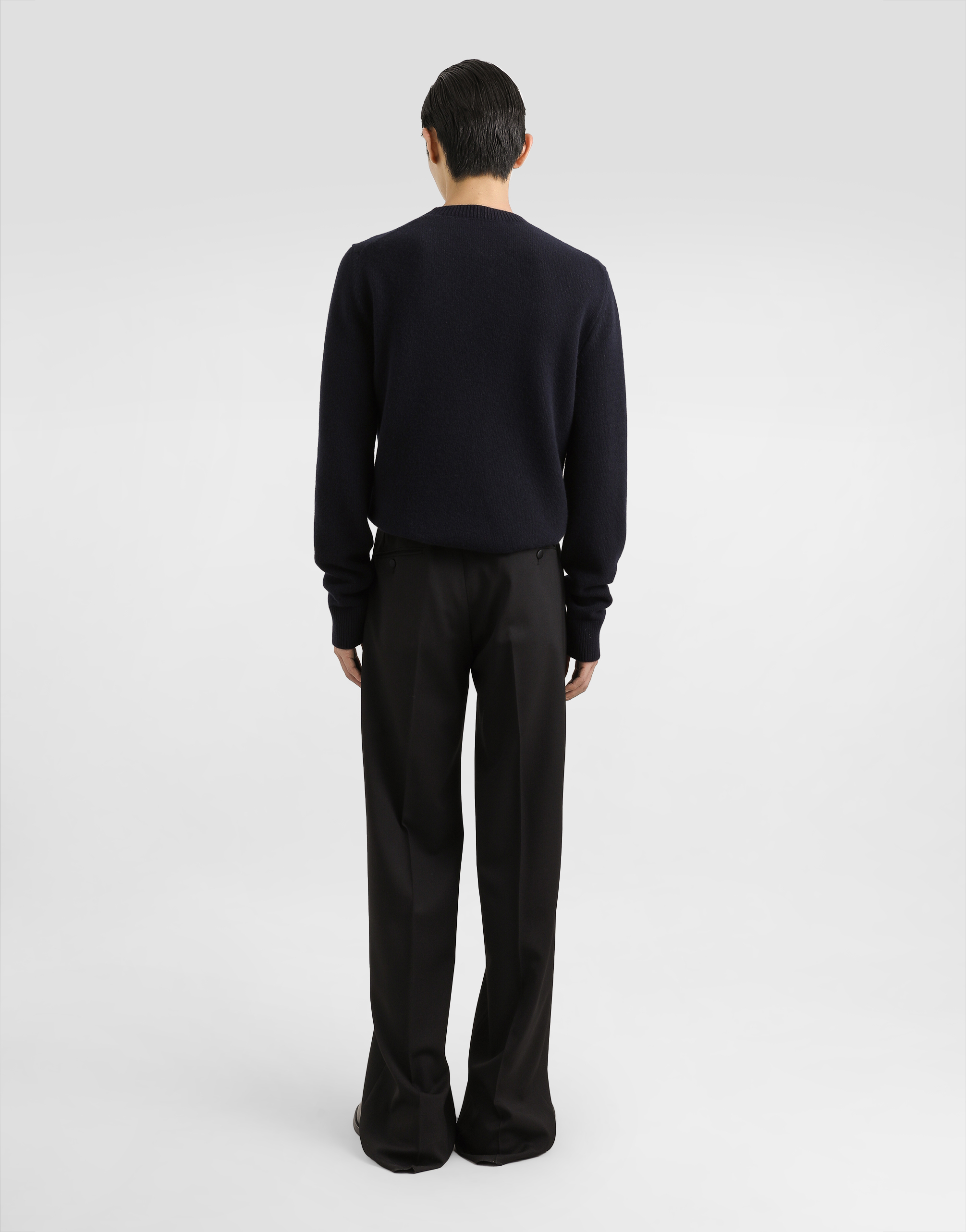 Dolce & Gabbana Wool Round-neck Sweater With Bejeweled Buttons In Blue