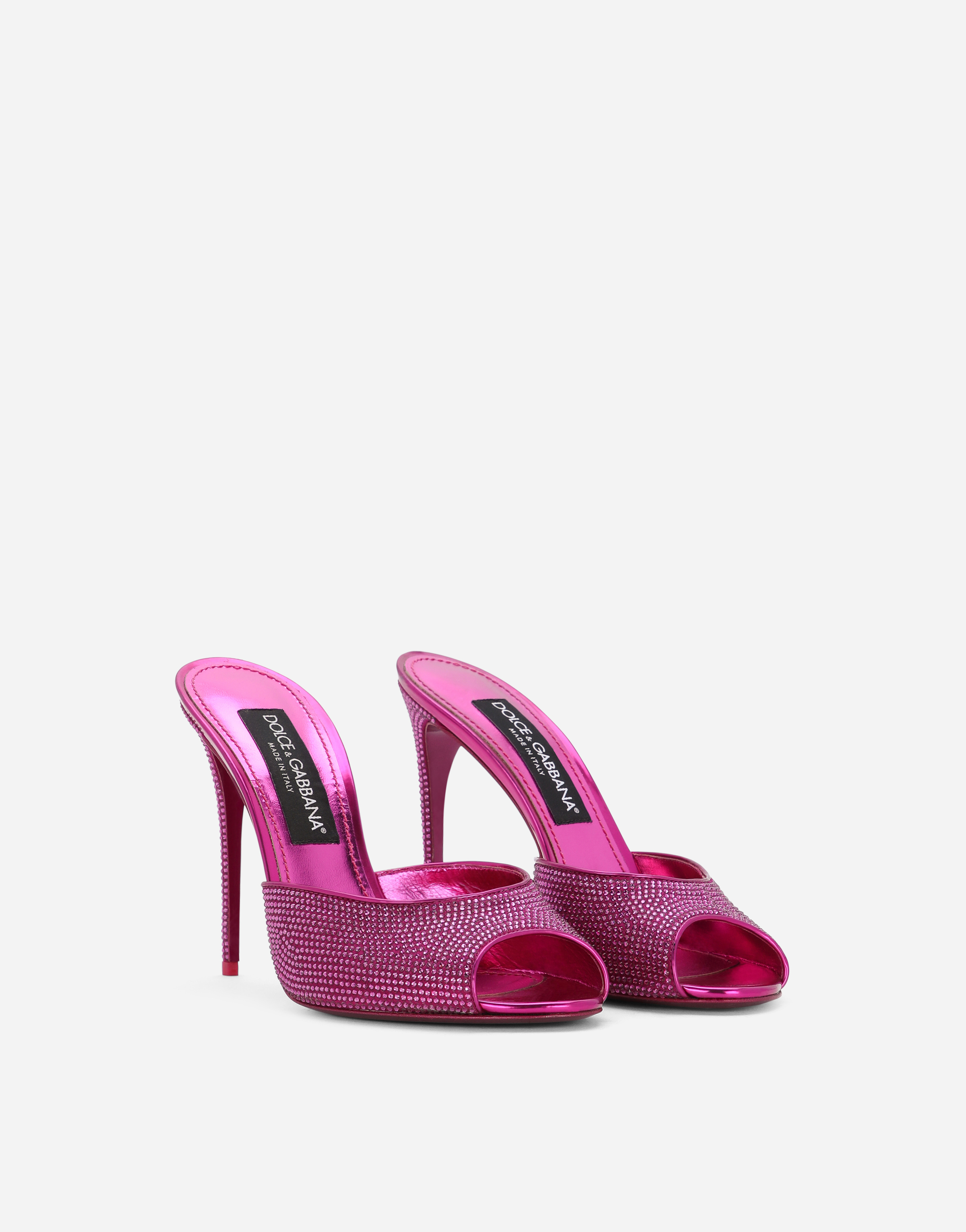 DOLCE & GABBANA SATIN MULES WITH FUSIBLE RHINESTONES