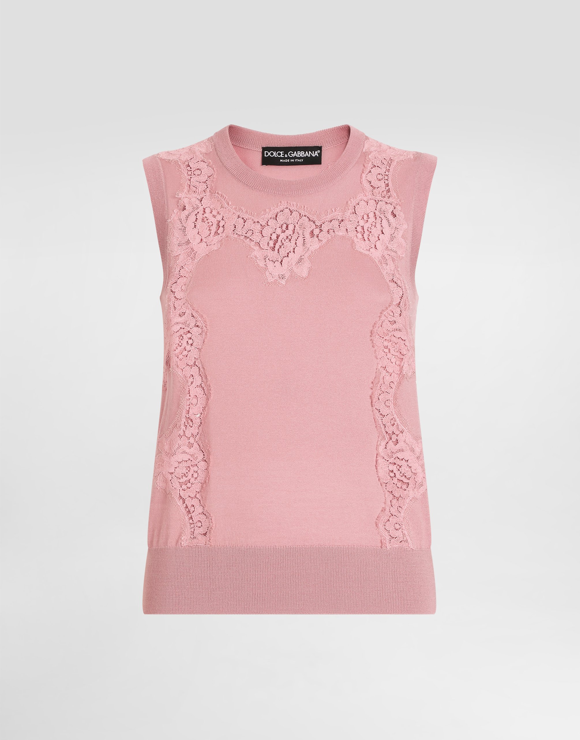 Dolce & Gabbana Wool Tank Top With Lace Inlay - Woman Sweaters And Cardigans Pink