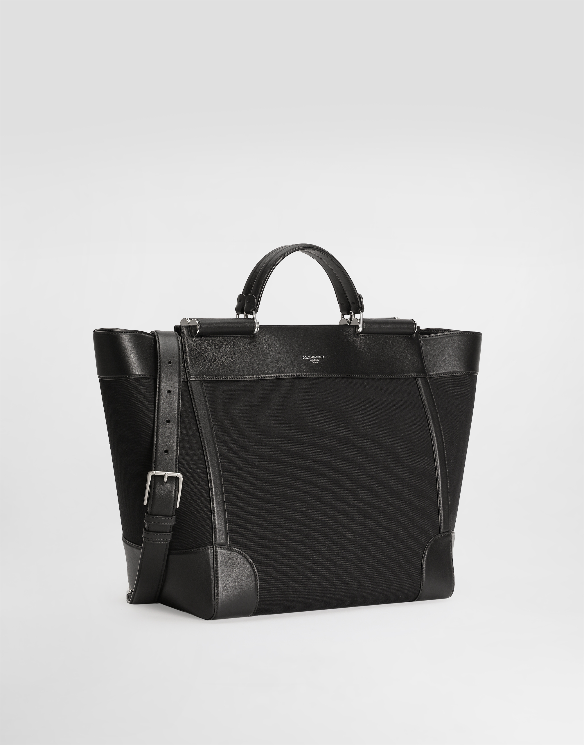 Dolce & Gabbana Men's Fabric And Leather Tote Bag In Black