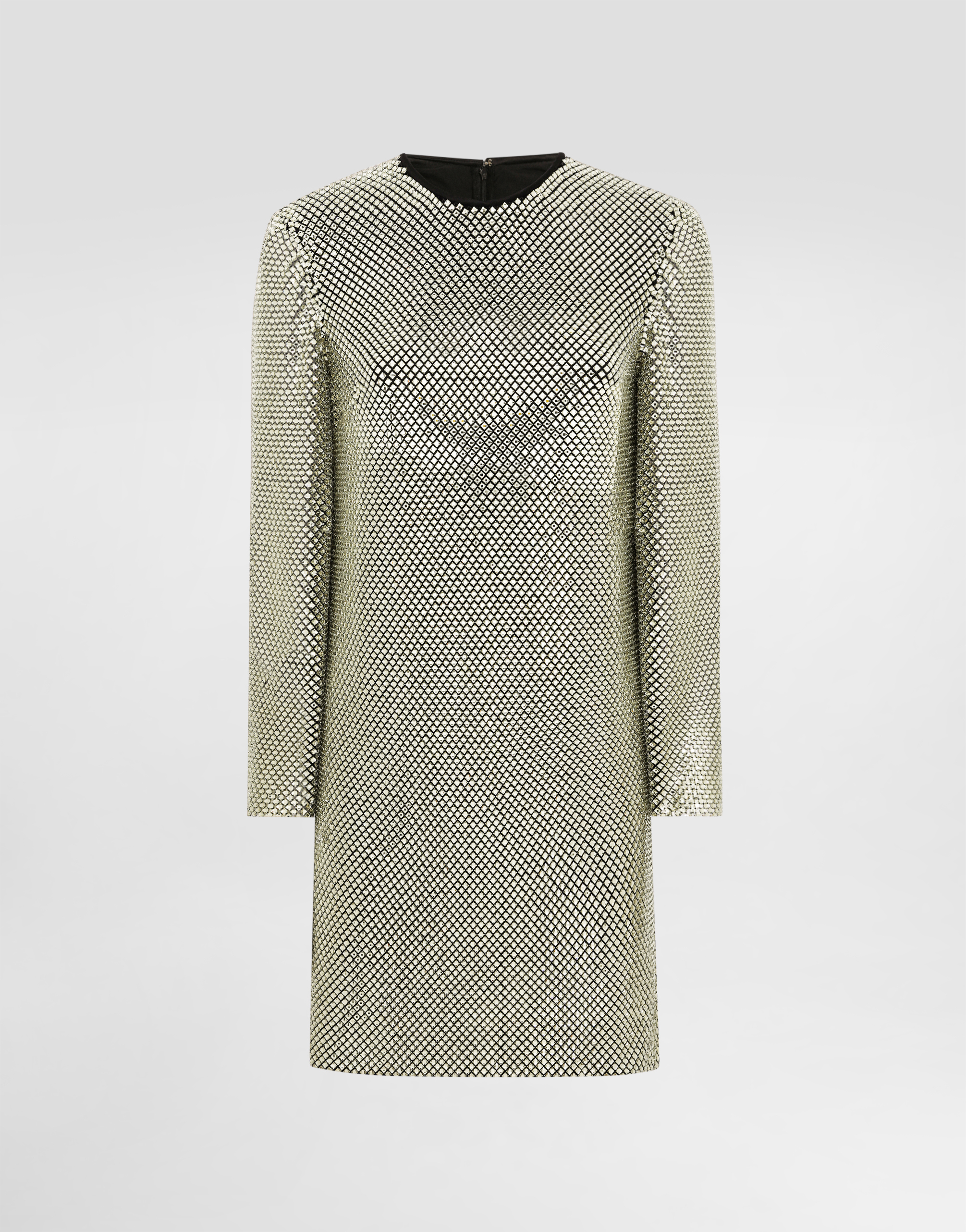 Dolce & Gabbana Short Long-sleeved Dress In Crystal Mesh - Woman Dresses Gold S