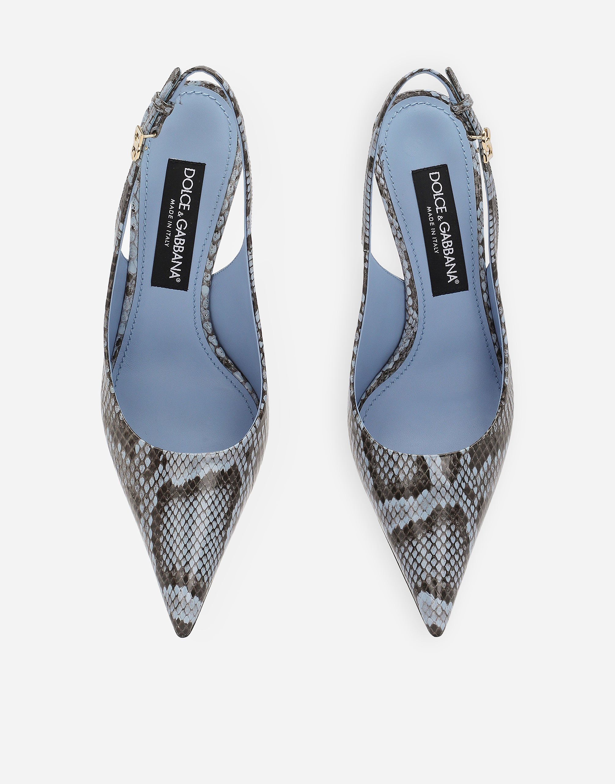 Dolce & Gabbana Python Skin Slingbacks In Light Blue