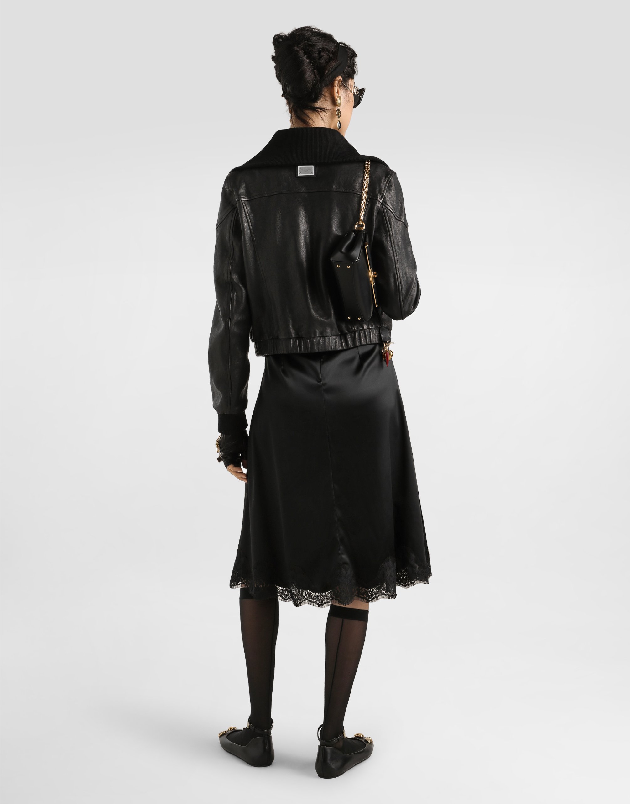 Dolce & Gabbana Bomber Jacket With Elasticated Hem And Wide Collar In Black