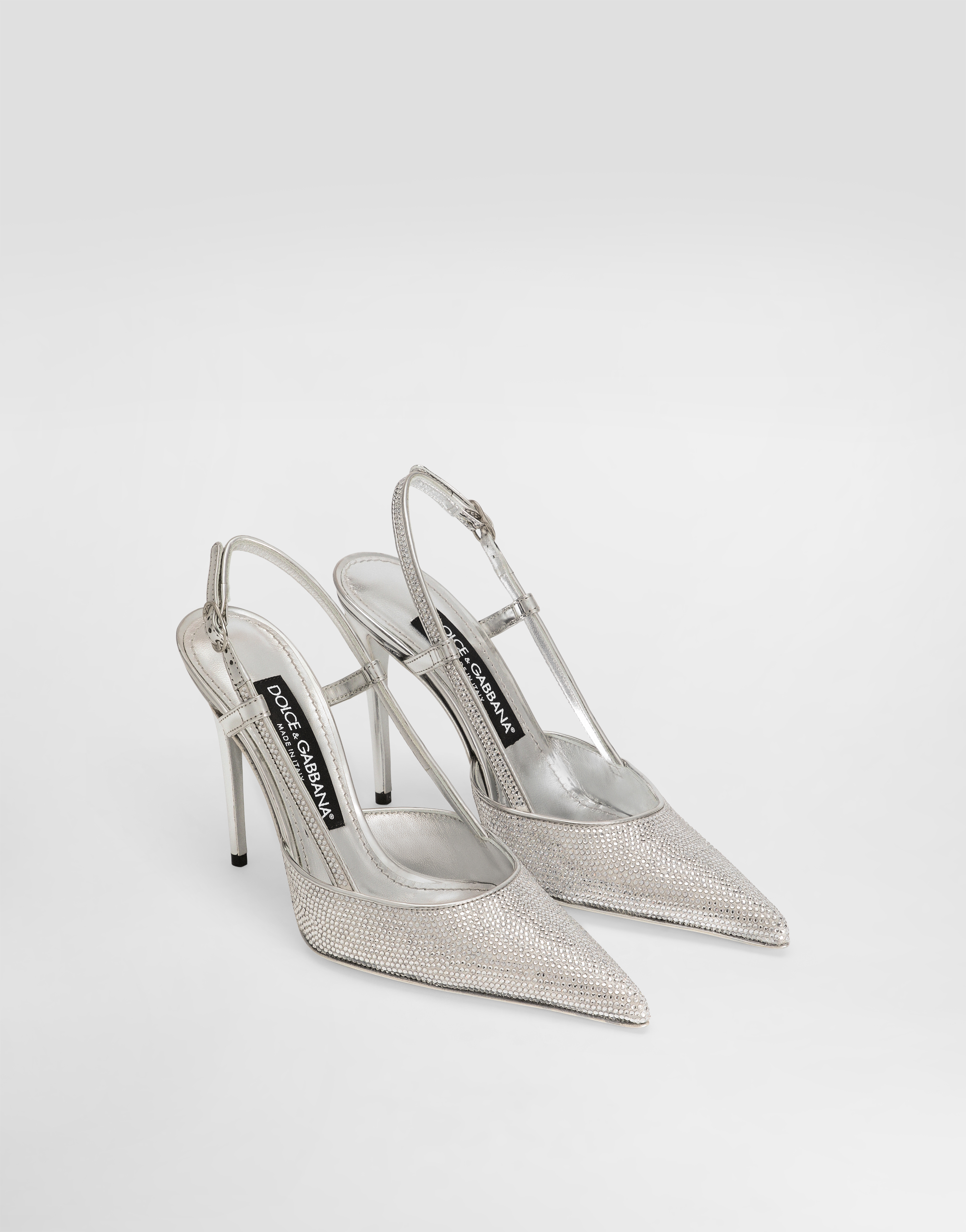  Dolce & Gabbana Slingback En Satin Avec Strass Thermocollants - Femme Escarpins Et Slingbacks Gris 38.5 