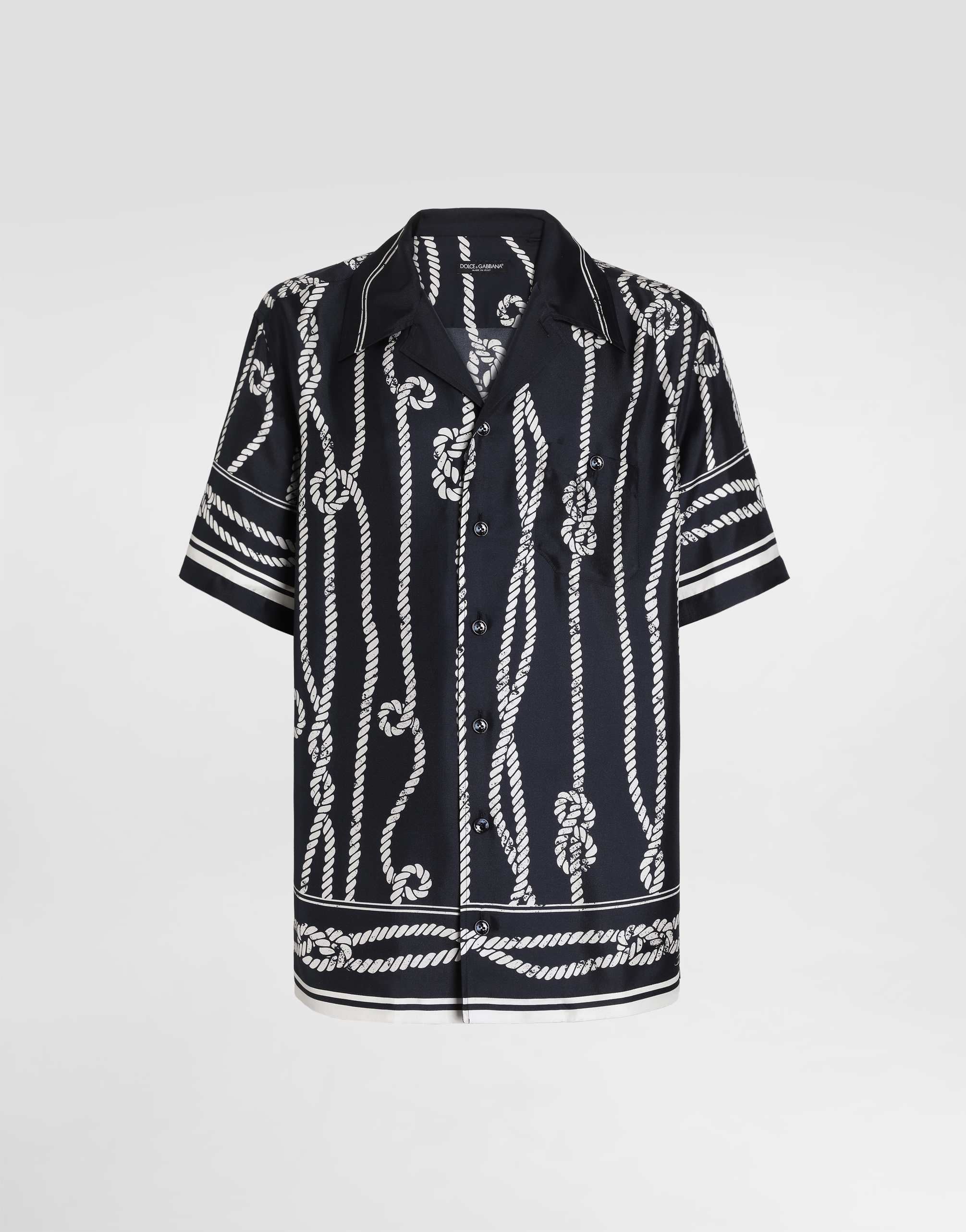 Marina-print silk twill hawaii shirt in Multicolor for Men