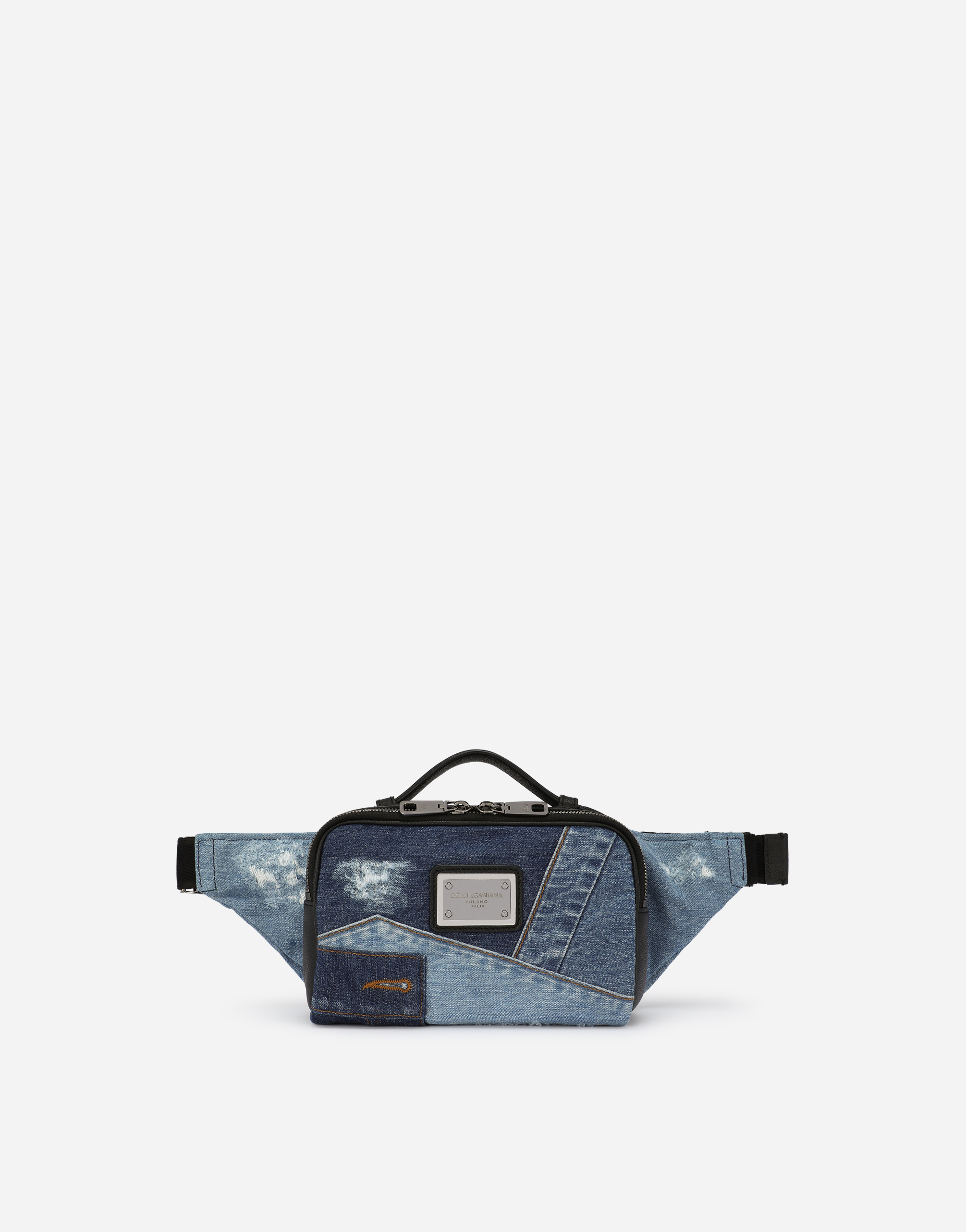 Dolce & Gabbana Patchwork Denim Belt Bag In Blue