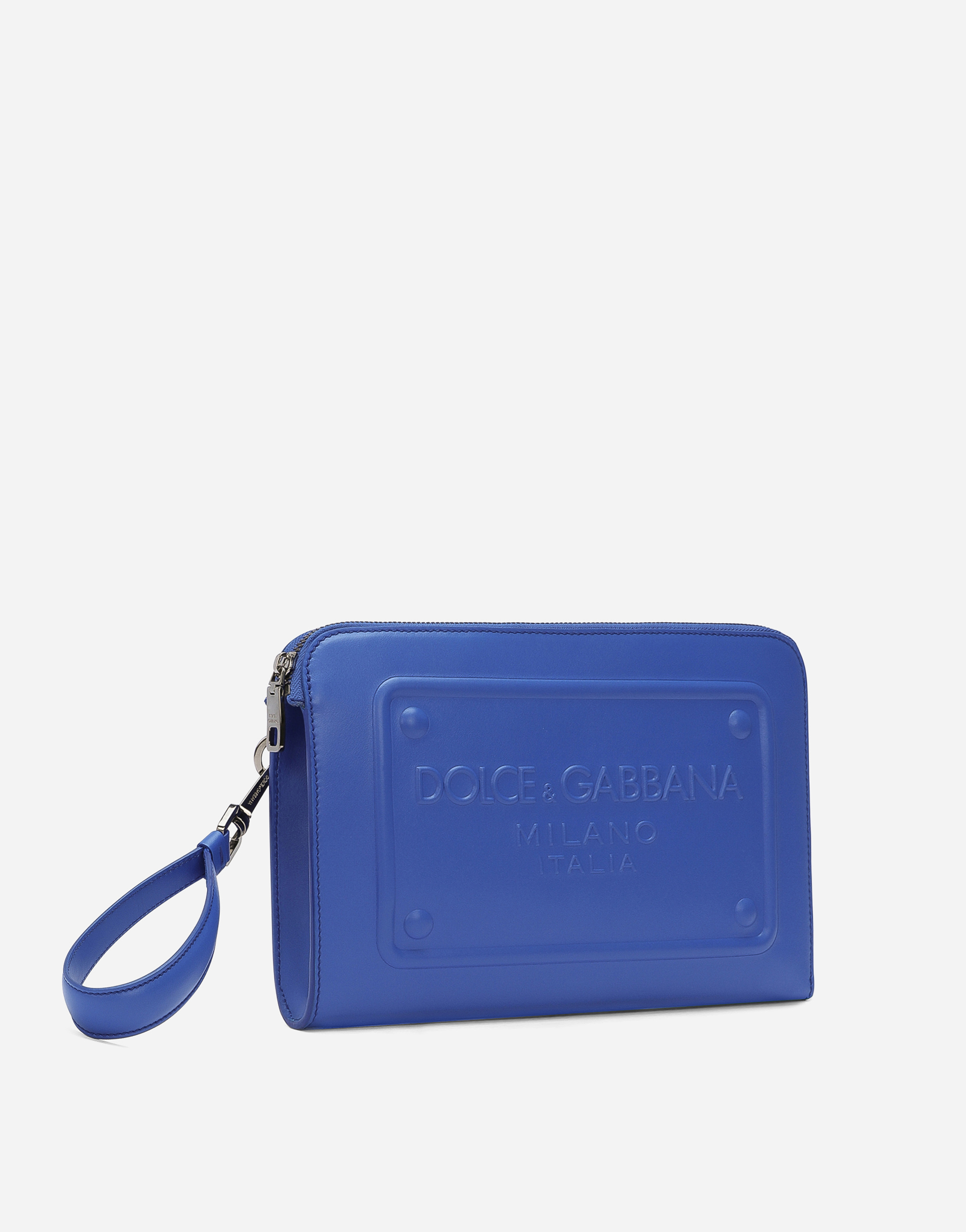 DOLCE & GABBANA SMALL CALFSKIN POUCH WITH RAISED LOGO