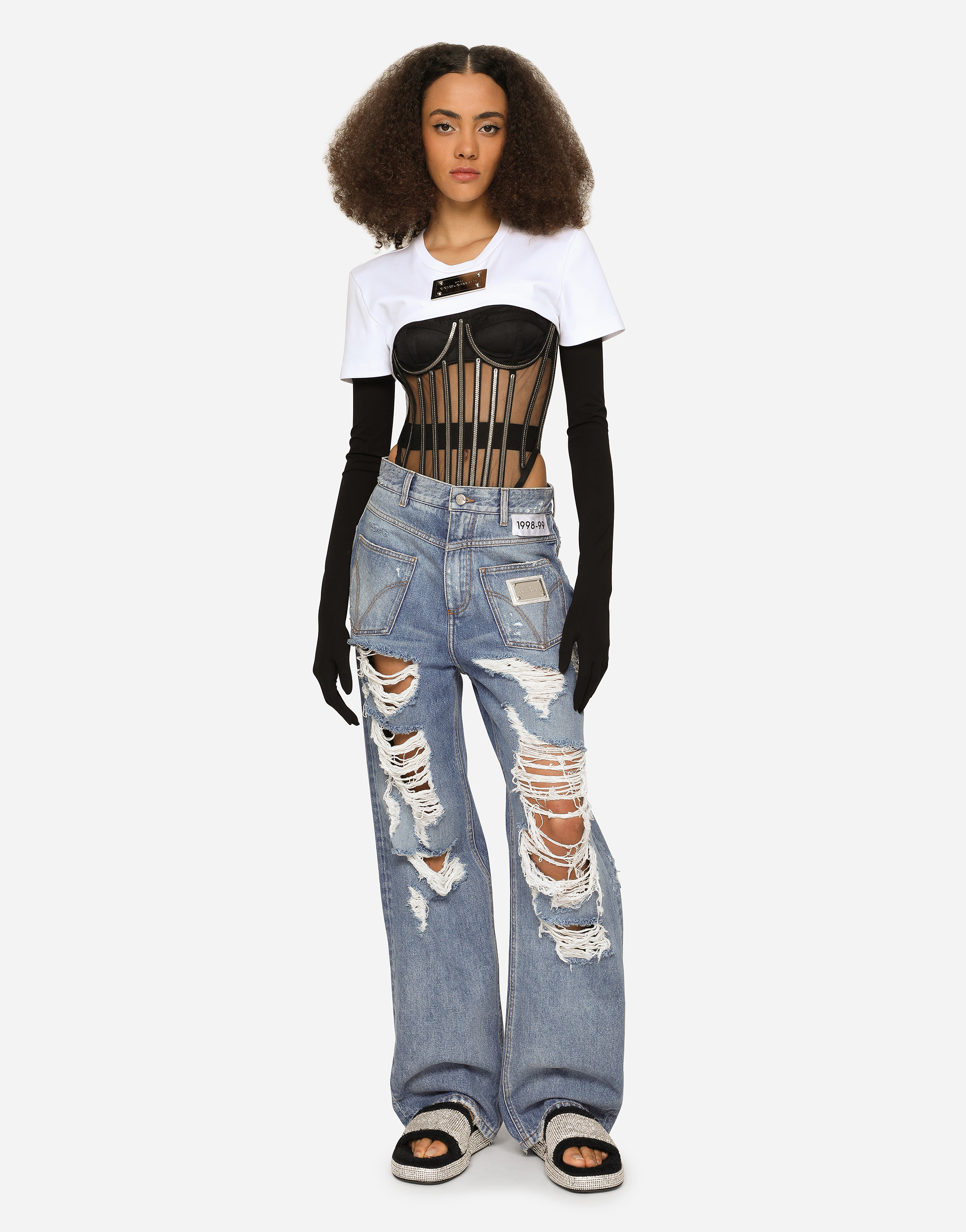 DOLCE & GABBANA KIM DOLCE&GABBANA CROPPED JERSEY T-SHIRT WITH “KIM DOLCE&GABBANA” TAG