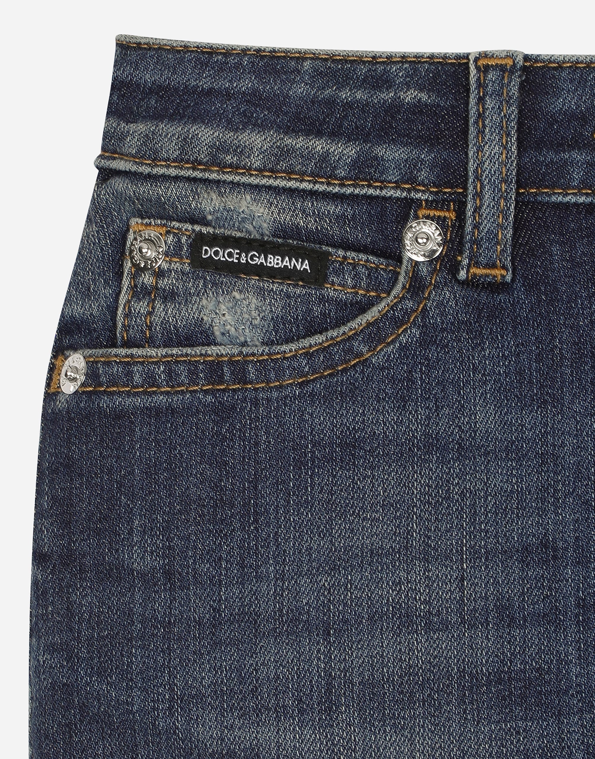  Dolce & Gabbana Jupe 5 Poches En Denim Avec Fleurs En 3d Et Plaquette à Logo - Femme Pantalons Et Jupes Bleu 5 Years 