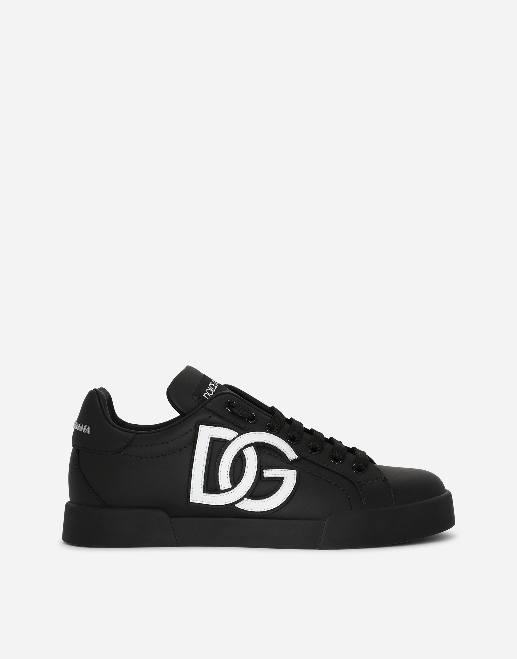 Dolce & Gabbana Calfskin Portofino Sneakers With Dg Logo In Black_white