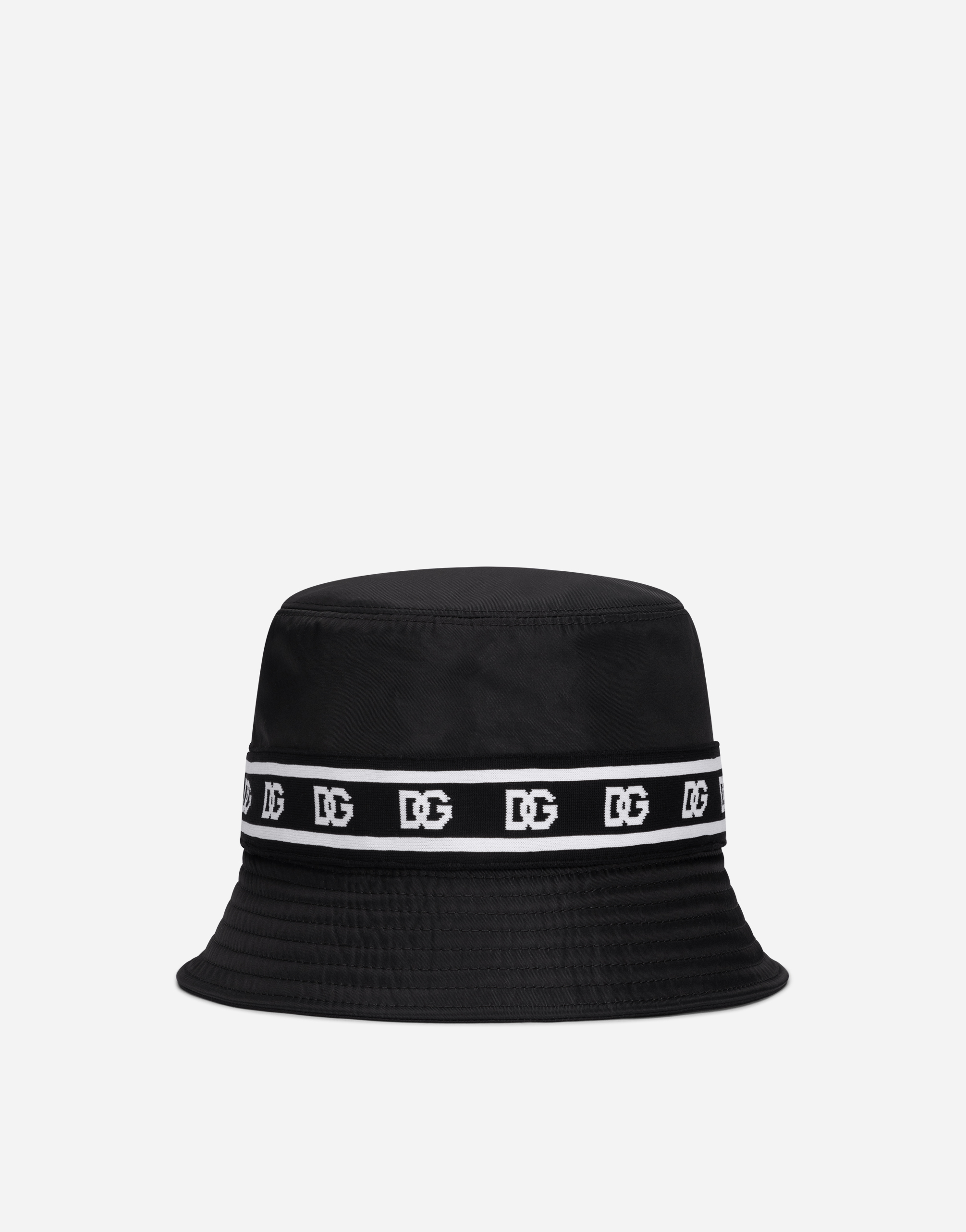 DOLCE & GABBANA NYLON BUCKET HAT WITH BRANDED-BAND PRINT