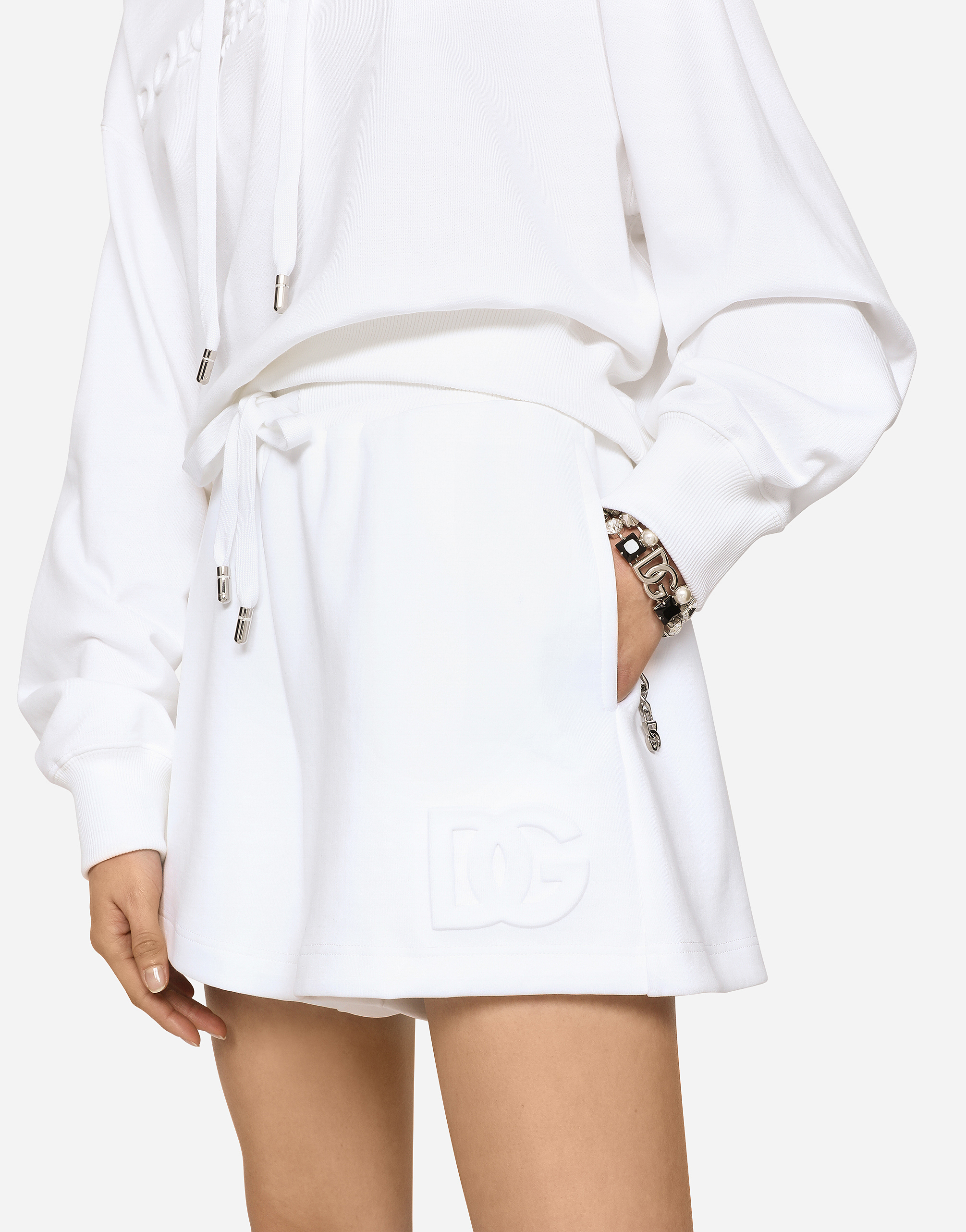 Dolce & Gabbana Jersey Shorts With Embossed Dg Logo In White