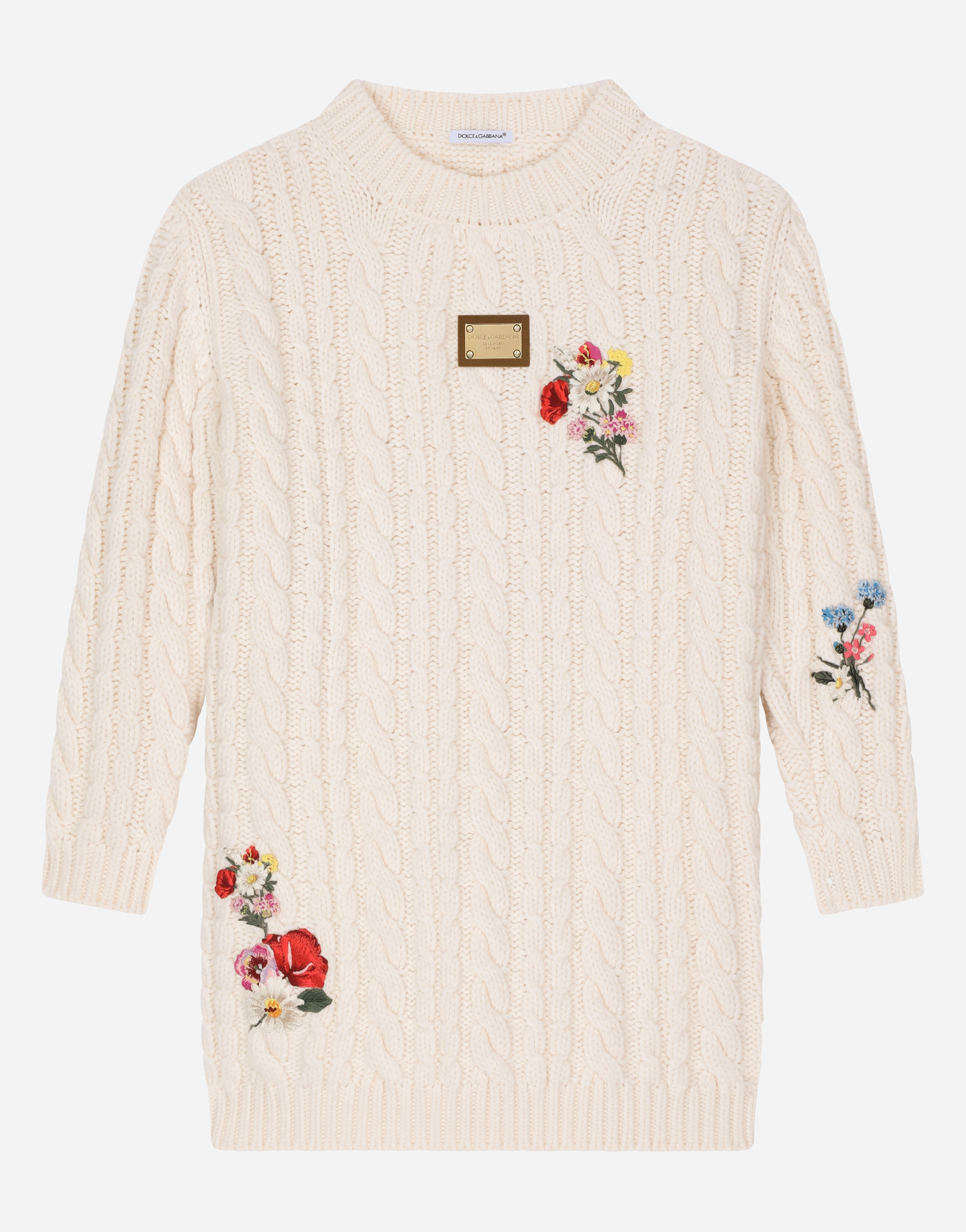 Dolce & Gabbana Knit Dress With Floral Embroidery In ホワイト