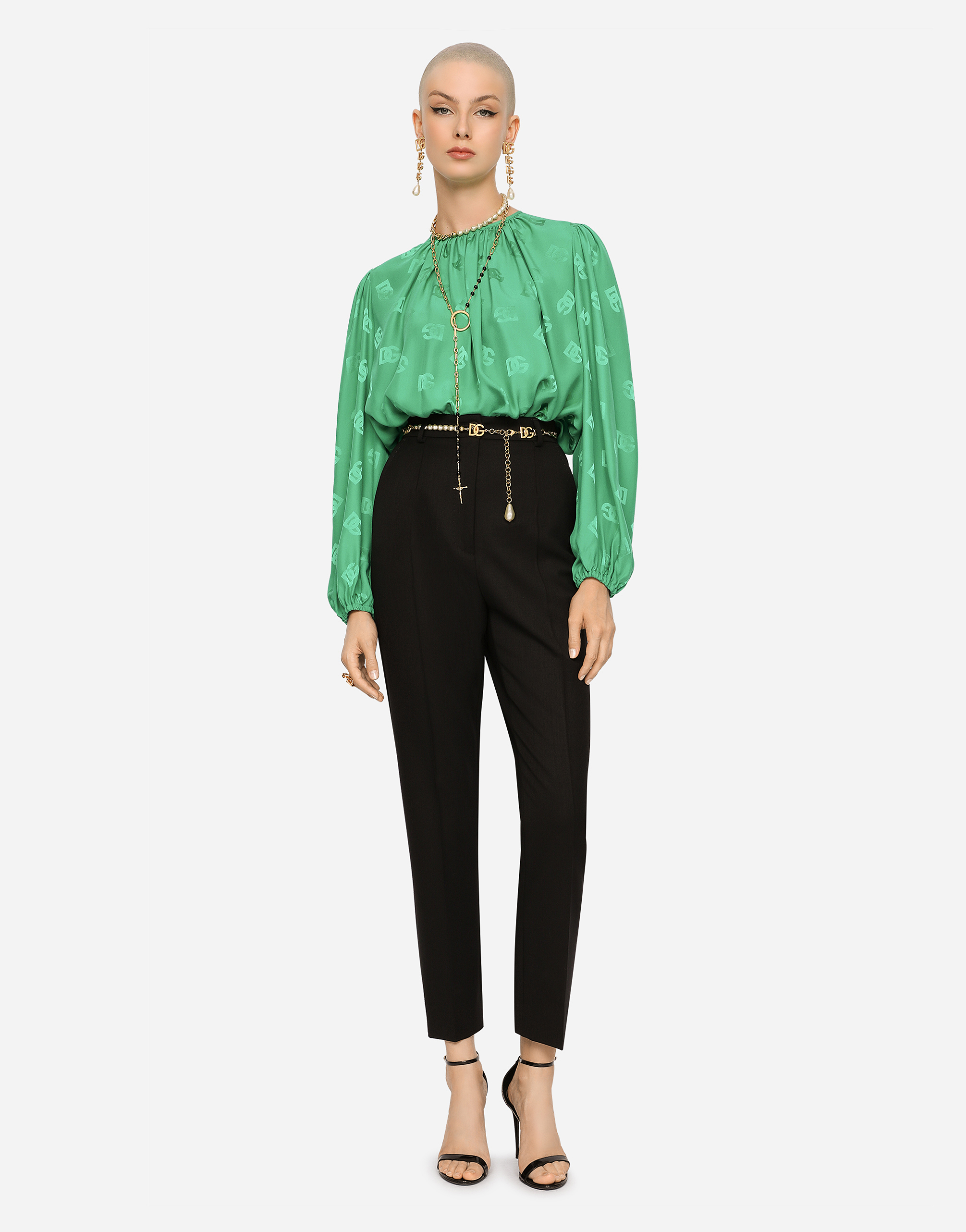 DOLCE & GABBANA SILK BLOUSE WITH ALL-OVER DG LOGO