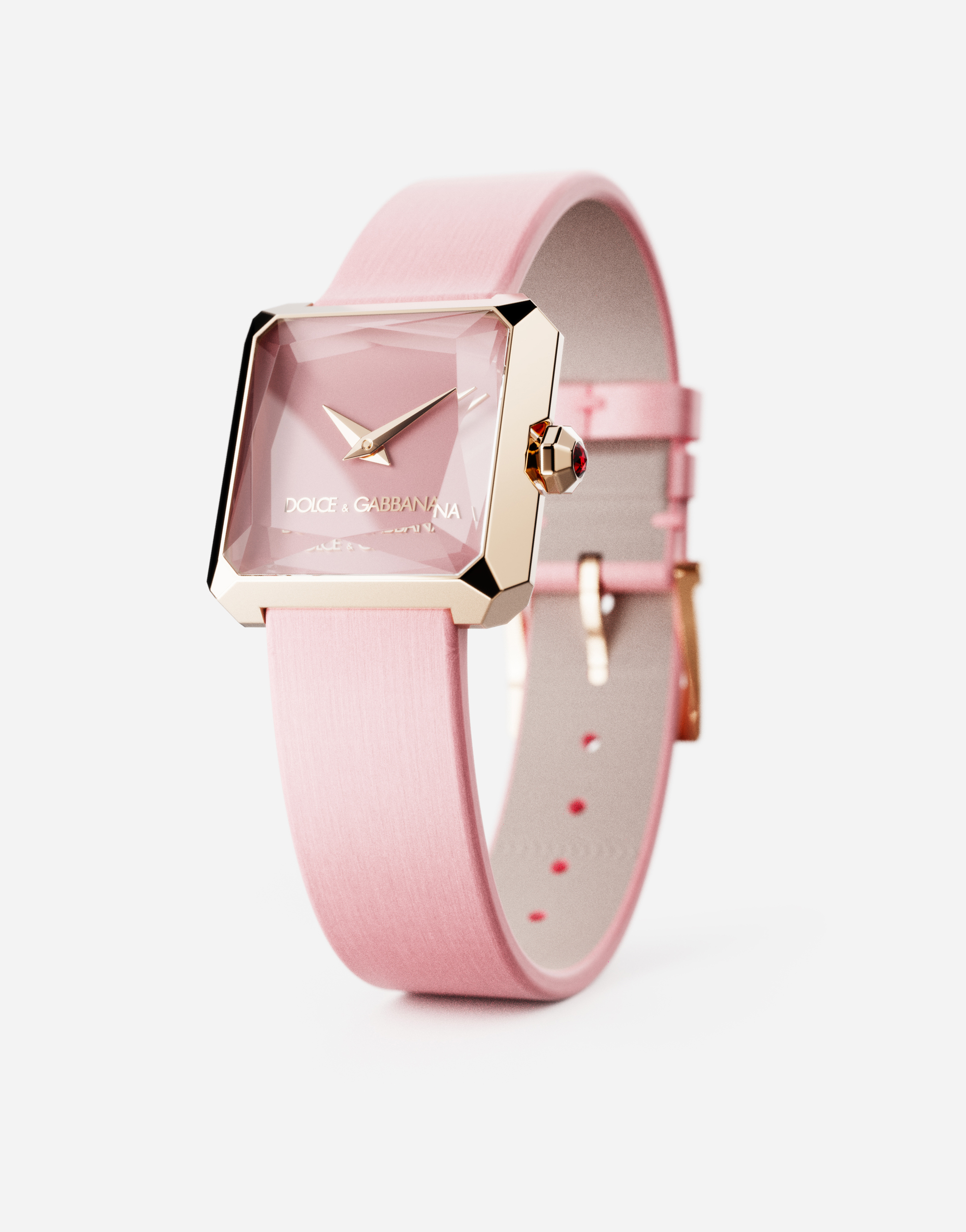 Shop Dolce & Gabbana Gold Watch With Silk Strap In Pink