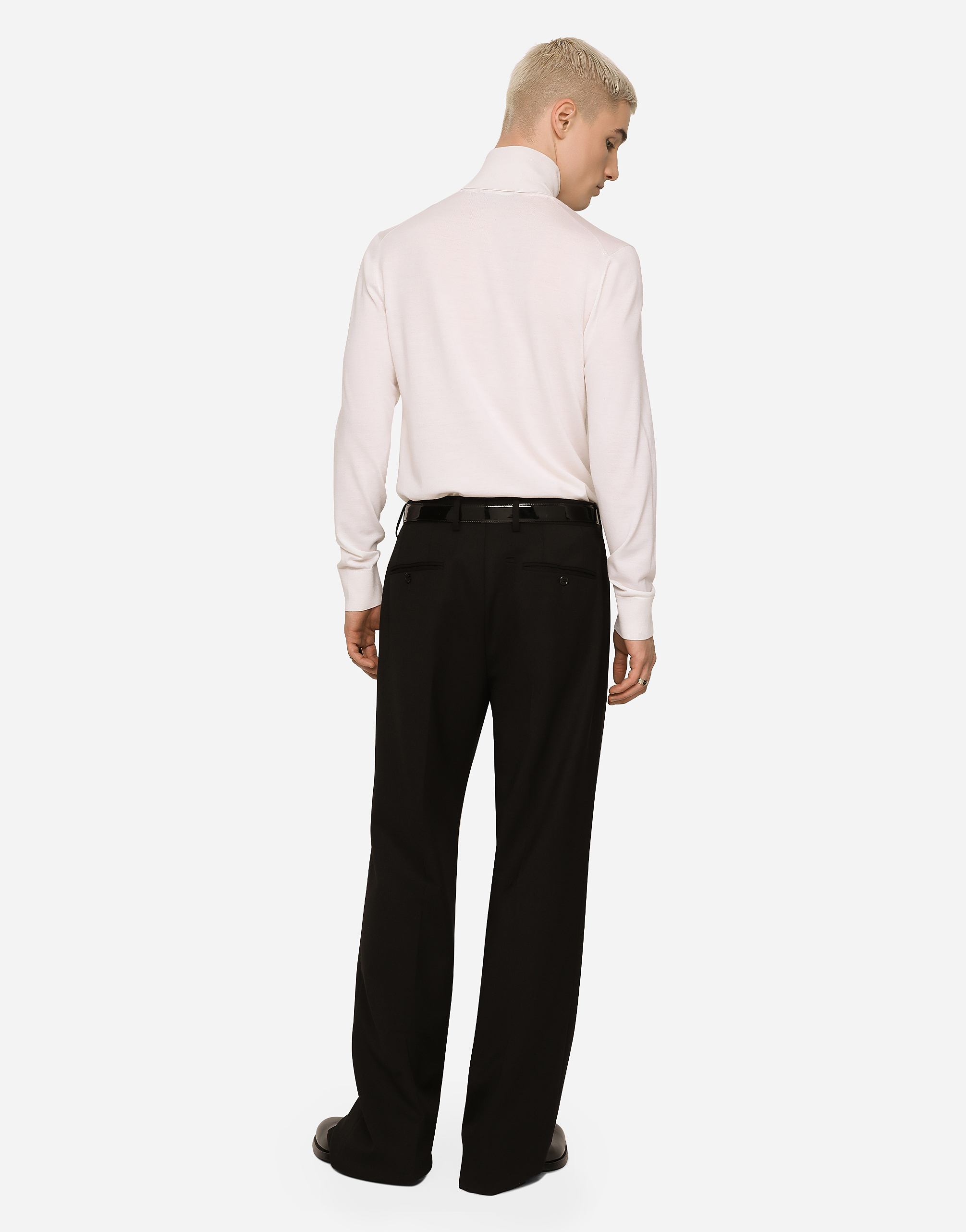 Shop Dolce & Gabbana Stretch Wool Twill Pants With Wide Leg In Black