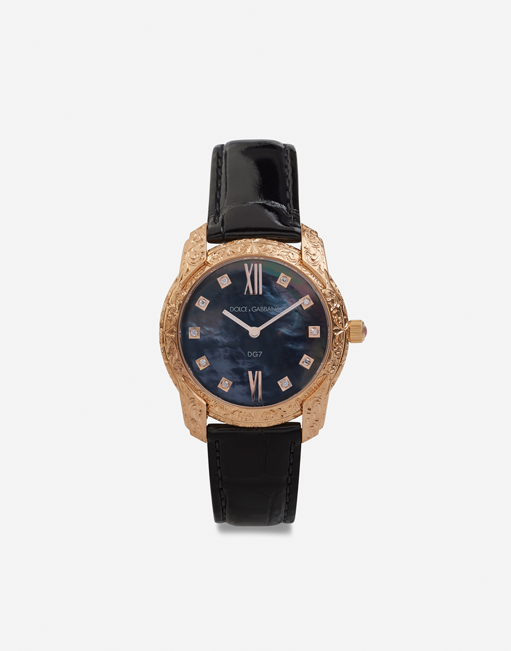 Dolce & Gabbana Dg7 Gattopardo Watch In Red Gold With Black Mother Of Pearl And Diamonds