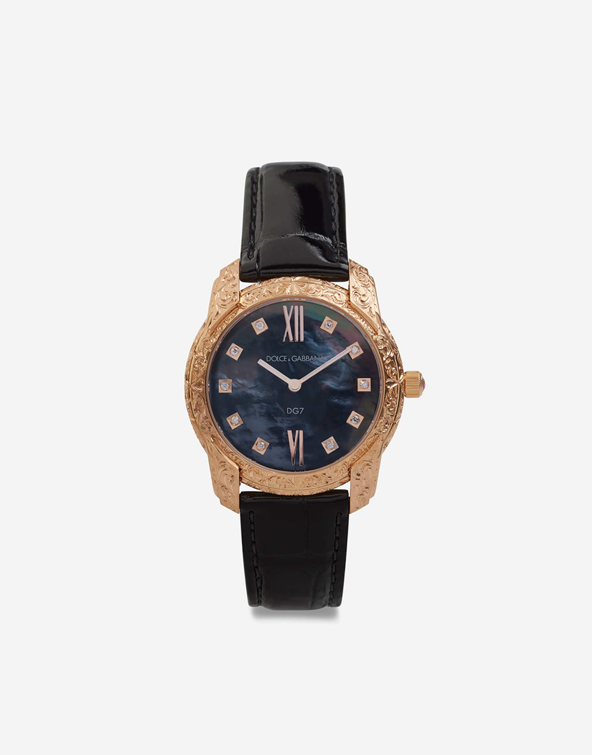 Dolce & Gabbana Dg7 Gattopardo Watch In Red Gold With Black Mother Of Pearl And Diamonds