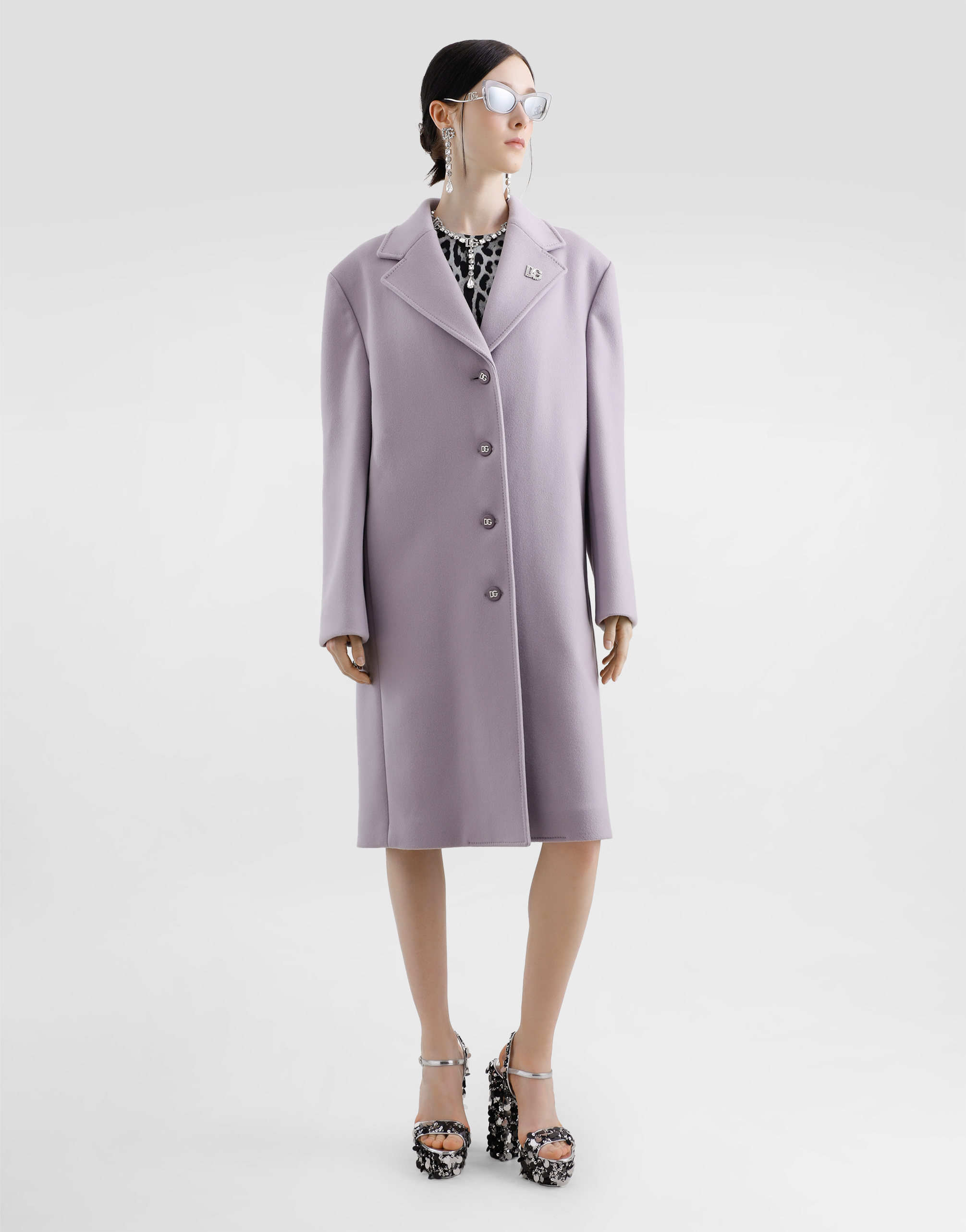 Dolce & Gabbana Single-breasted Cashmere Baize Coat In Lilac