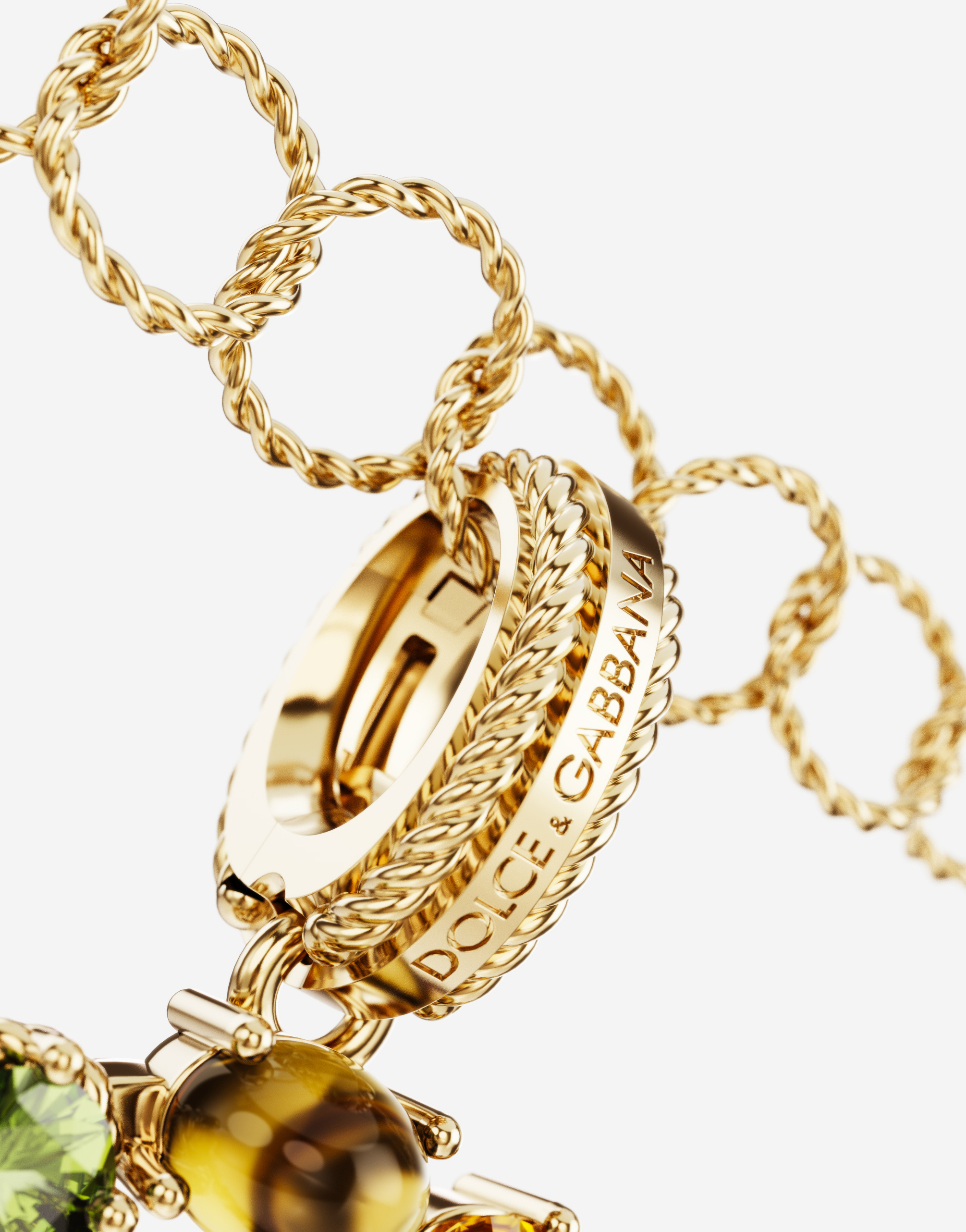 Shop Dolce & Gabbana Rainbow Alphabet O 18 Kt Yellow Gold Charm With Multicolor Fine Gems