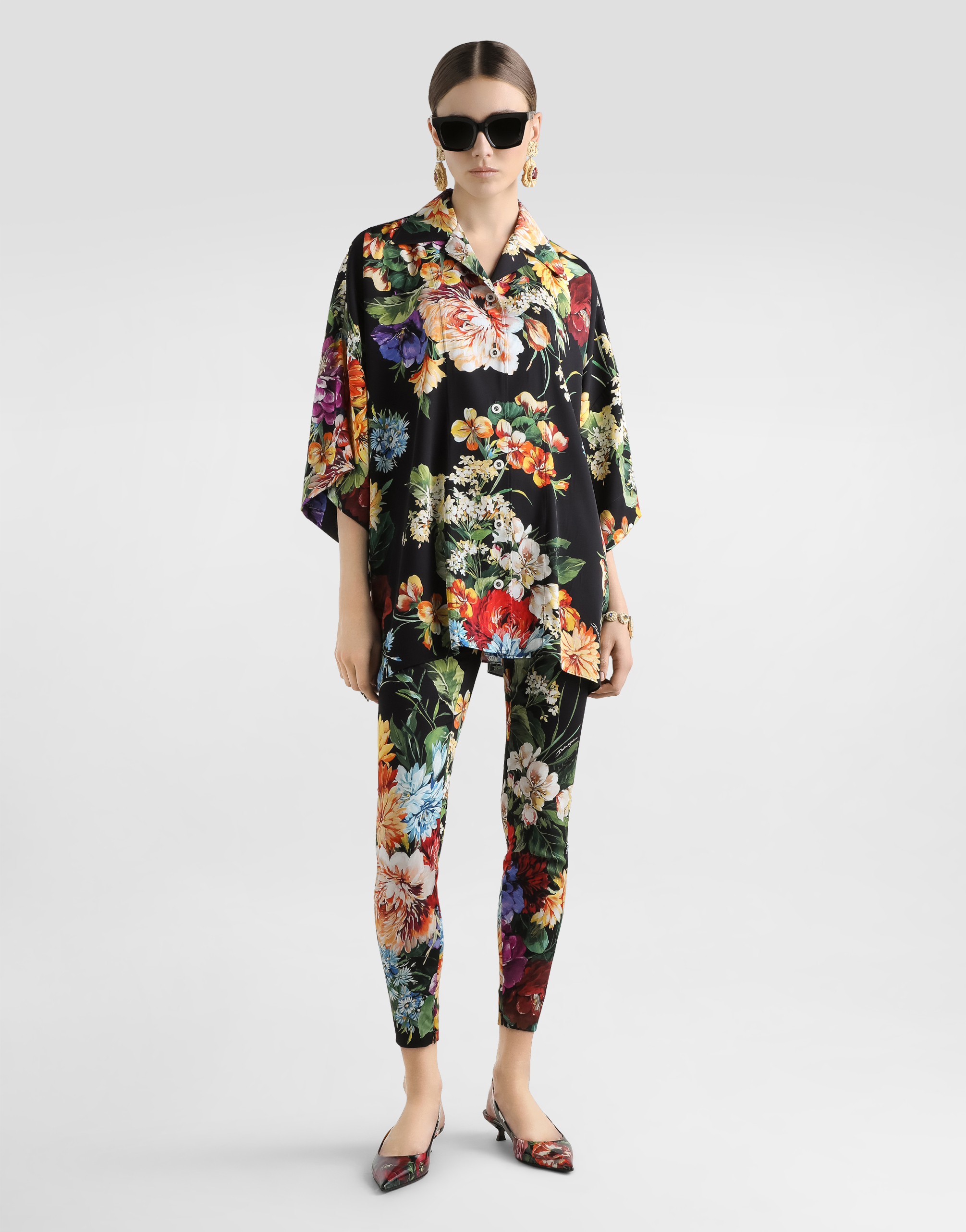 Dolce & Gabbana Flower Bouquet-print Charmeuse Pants