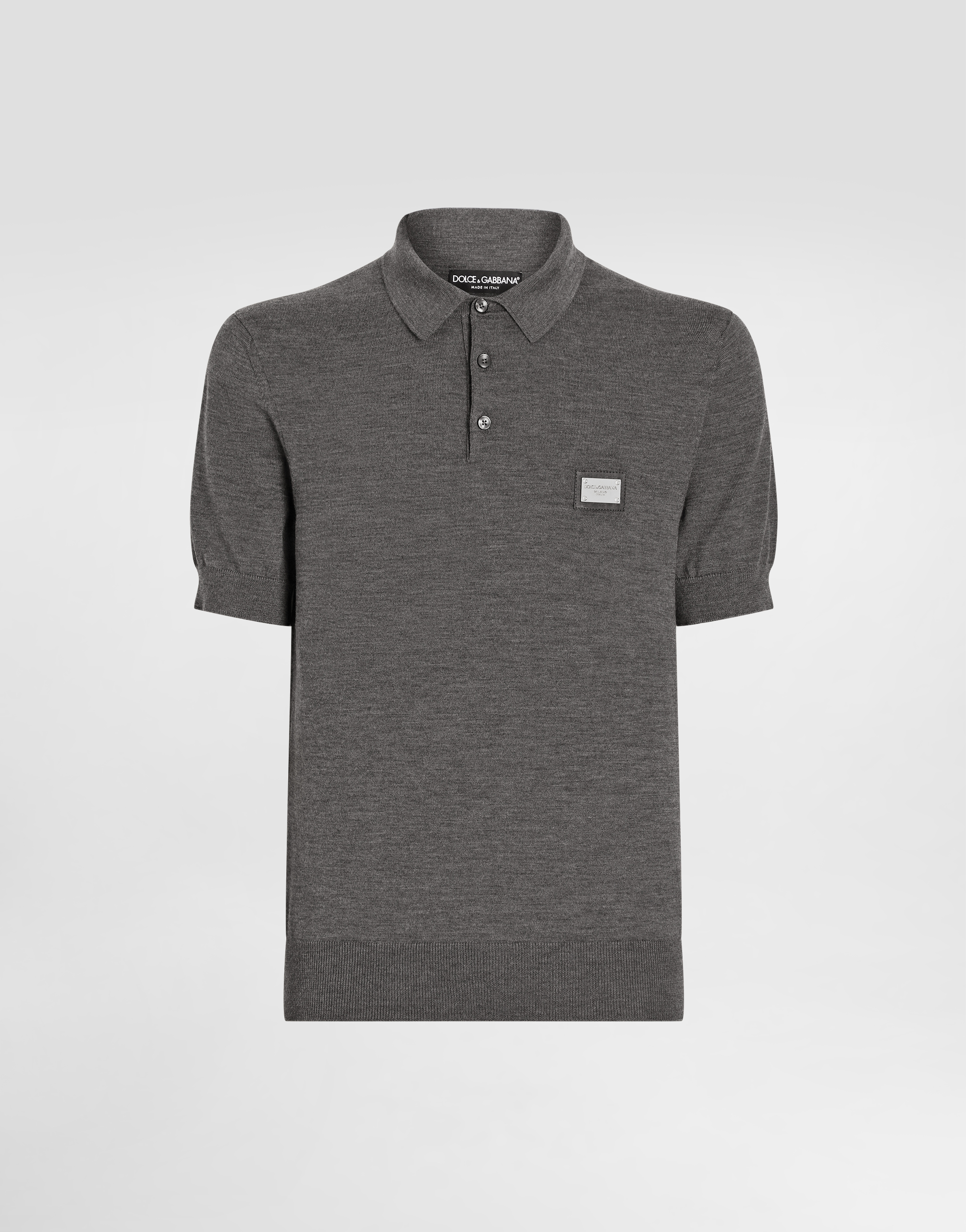 Dolce & Gabbana Male Wool Polo-Shirt With Branded Tag - Man Sweaters And Cardigans Gray Wool Grey Size 52 - Image 1