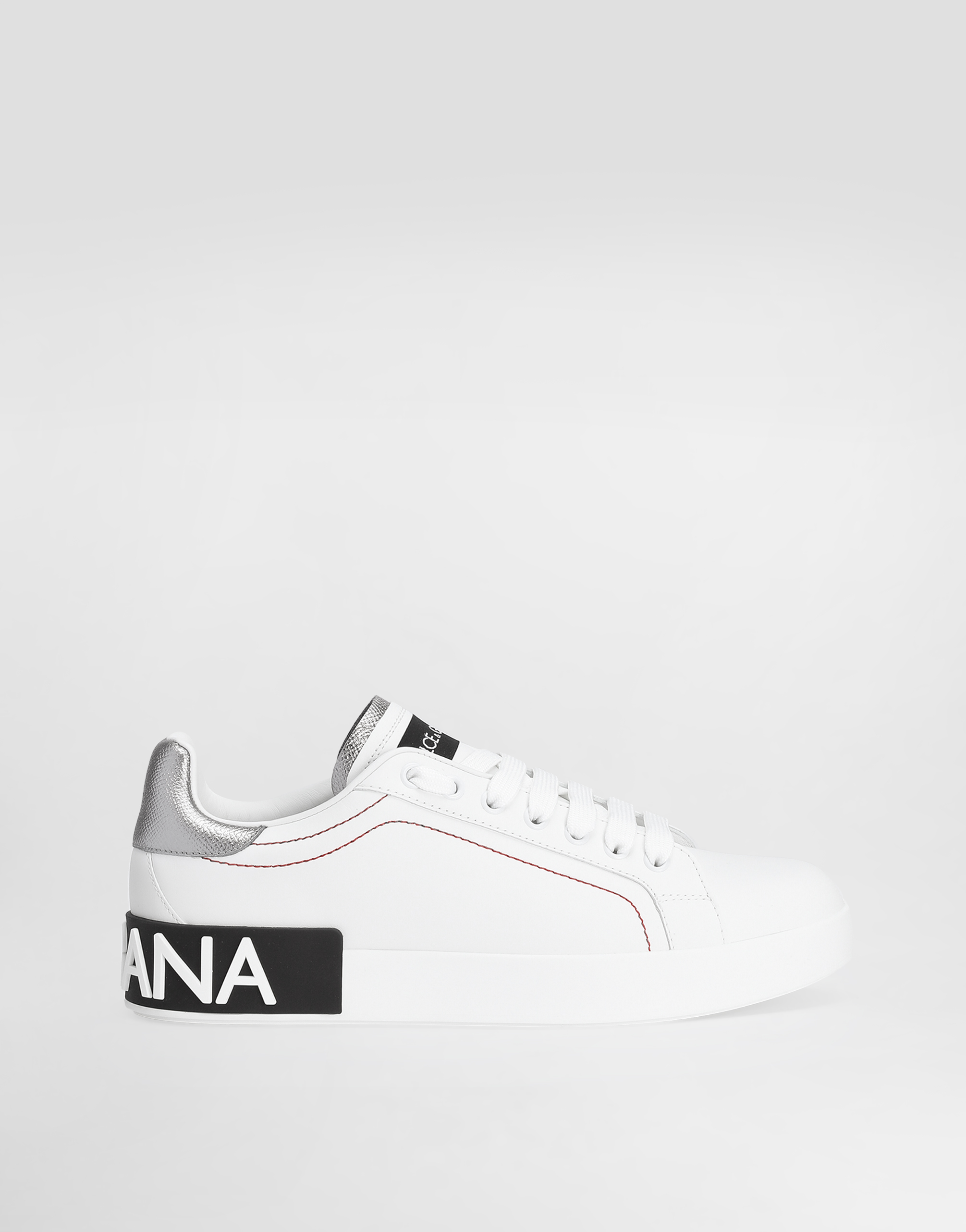 Dolce & Gabbana Female Calfskin Nappa Portofino Sneakers - Woman Sneakers White Leather White/Silver Size 35