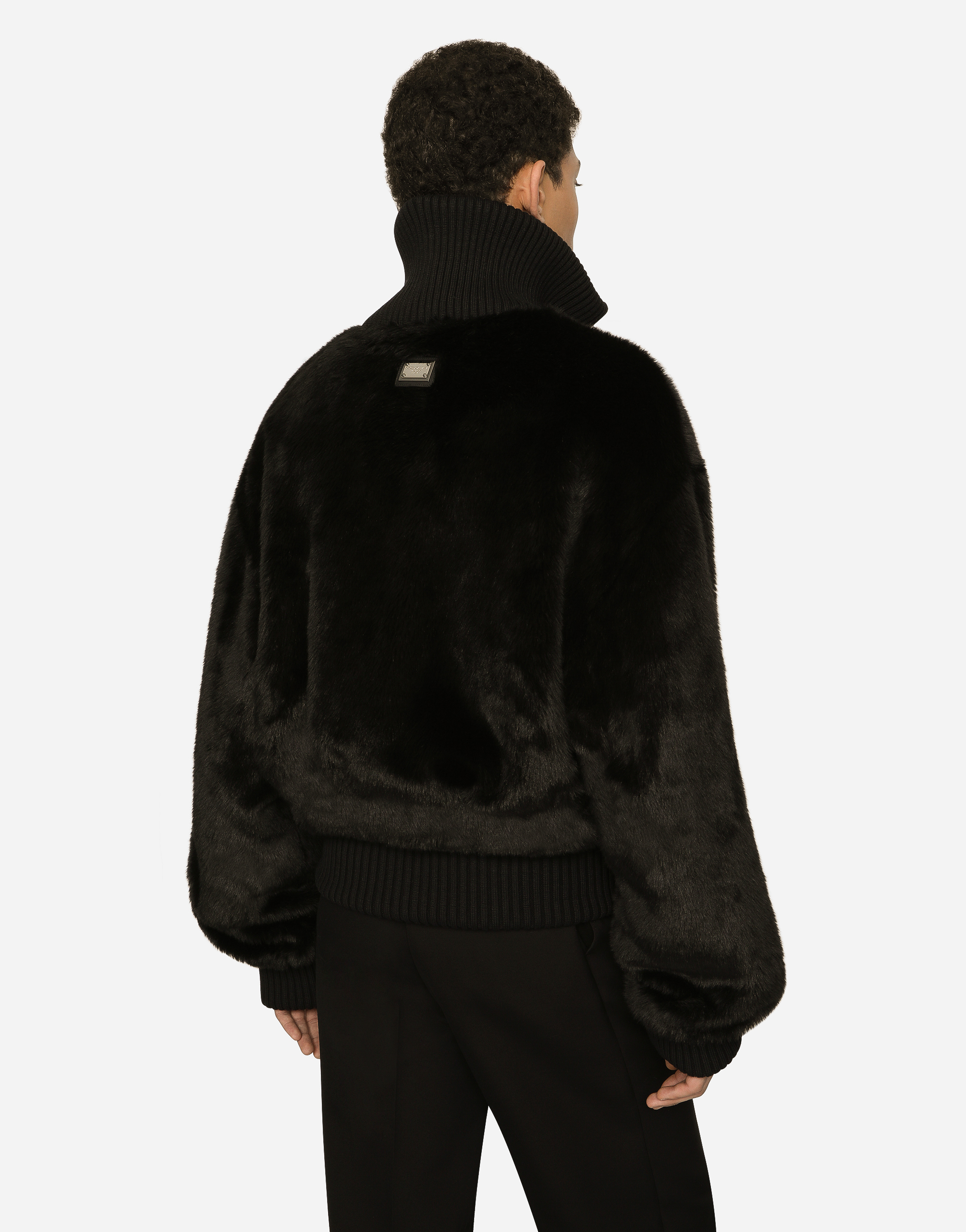 DOLCE & GABBANA FAUX FUR JACKET WITH LOGO TAG