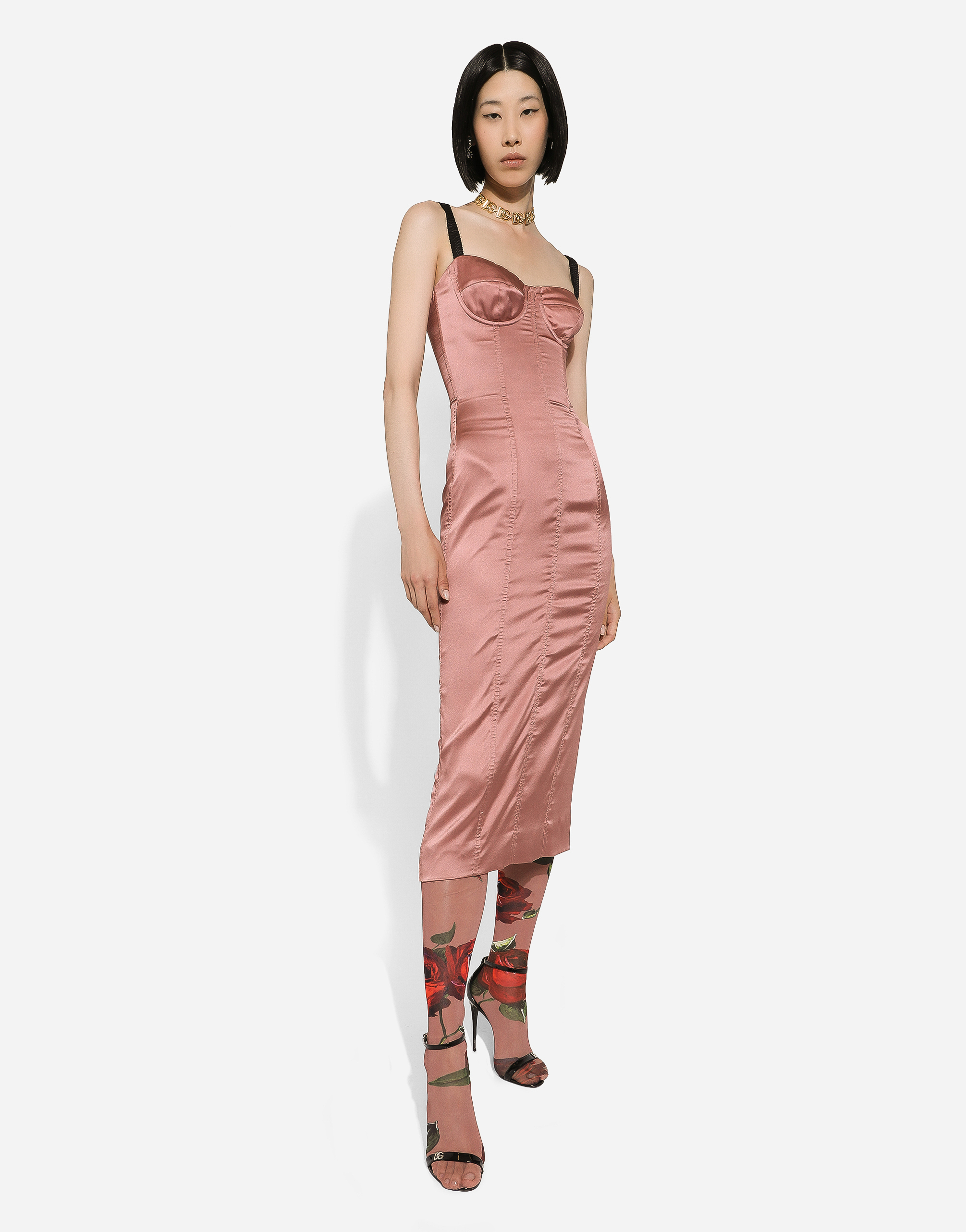 Satin calf-length corset dress