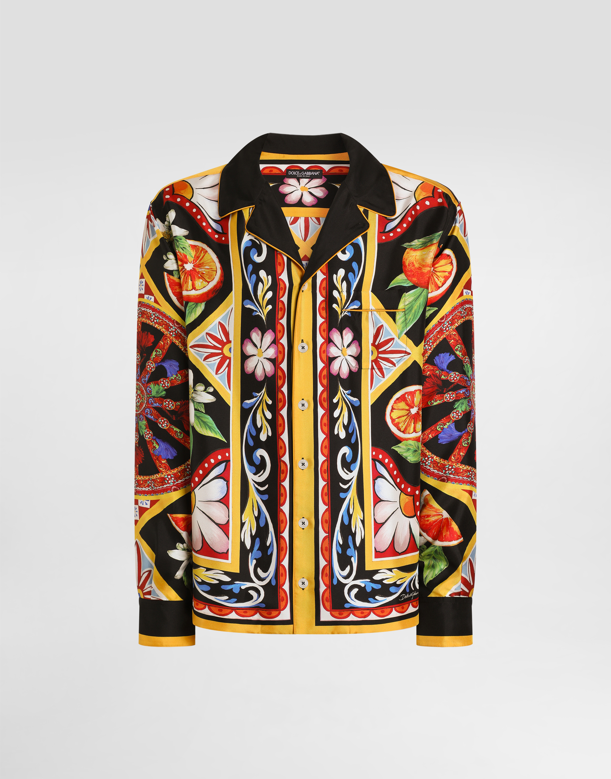 ドルガバ／DOLCE＆GABBANA シャツ SHIRT メンズ 男性 男性用レザー 革 本革 オリーブ カーキ  G5AQ5L FULVB ヴィンテージ加工 Carretto-print silk twill shirt in Multicolor for Men