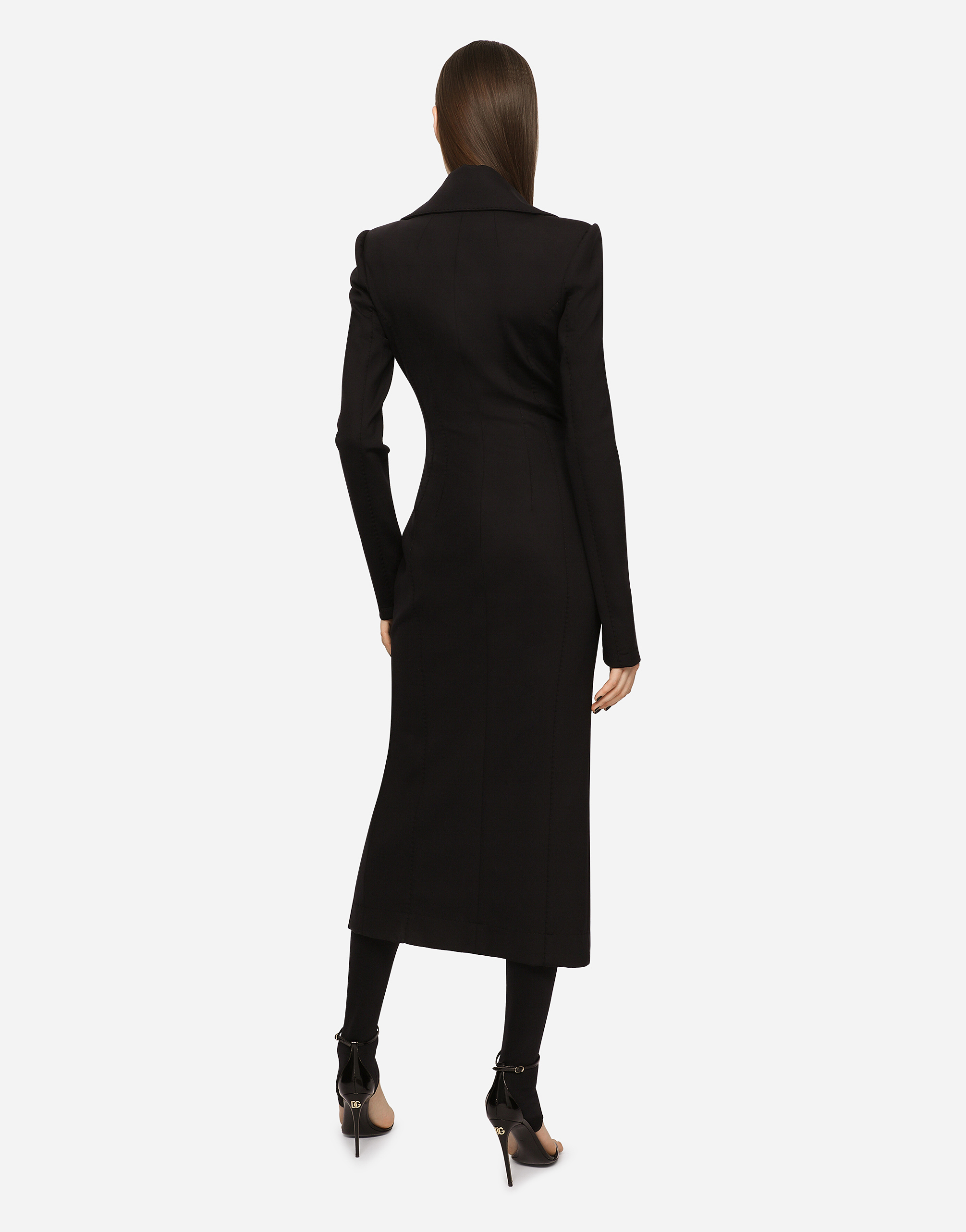 Dolce & Gabbana Jersey Coat Dress With Laces And Eyelets In Black