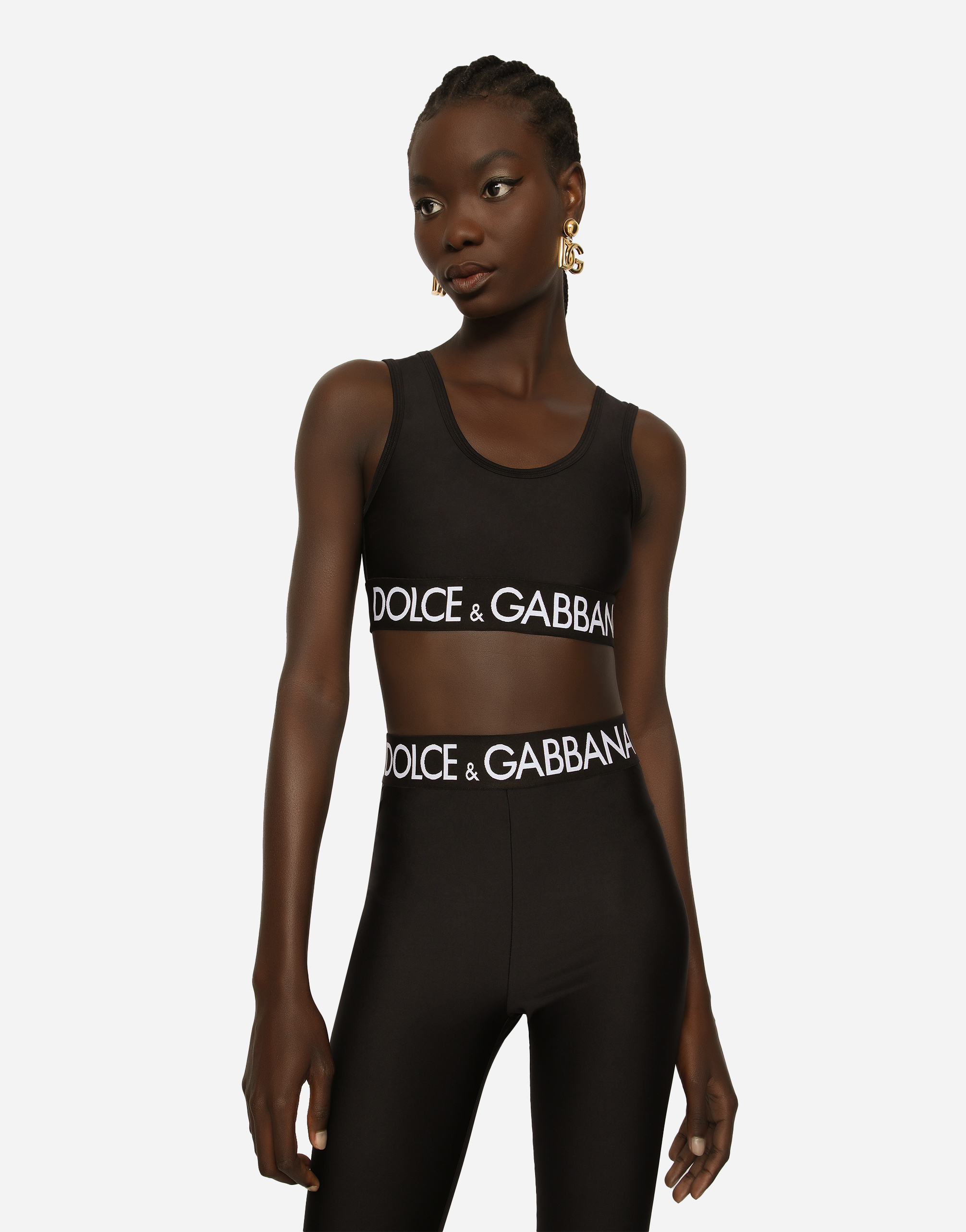 Dolce & Gabbana Black Sports Bra With Branded Band In Stretch Tech Fabric Woman In Black
