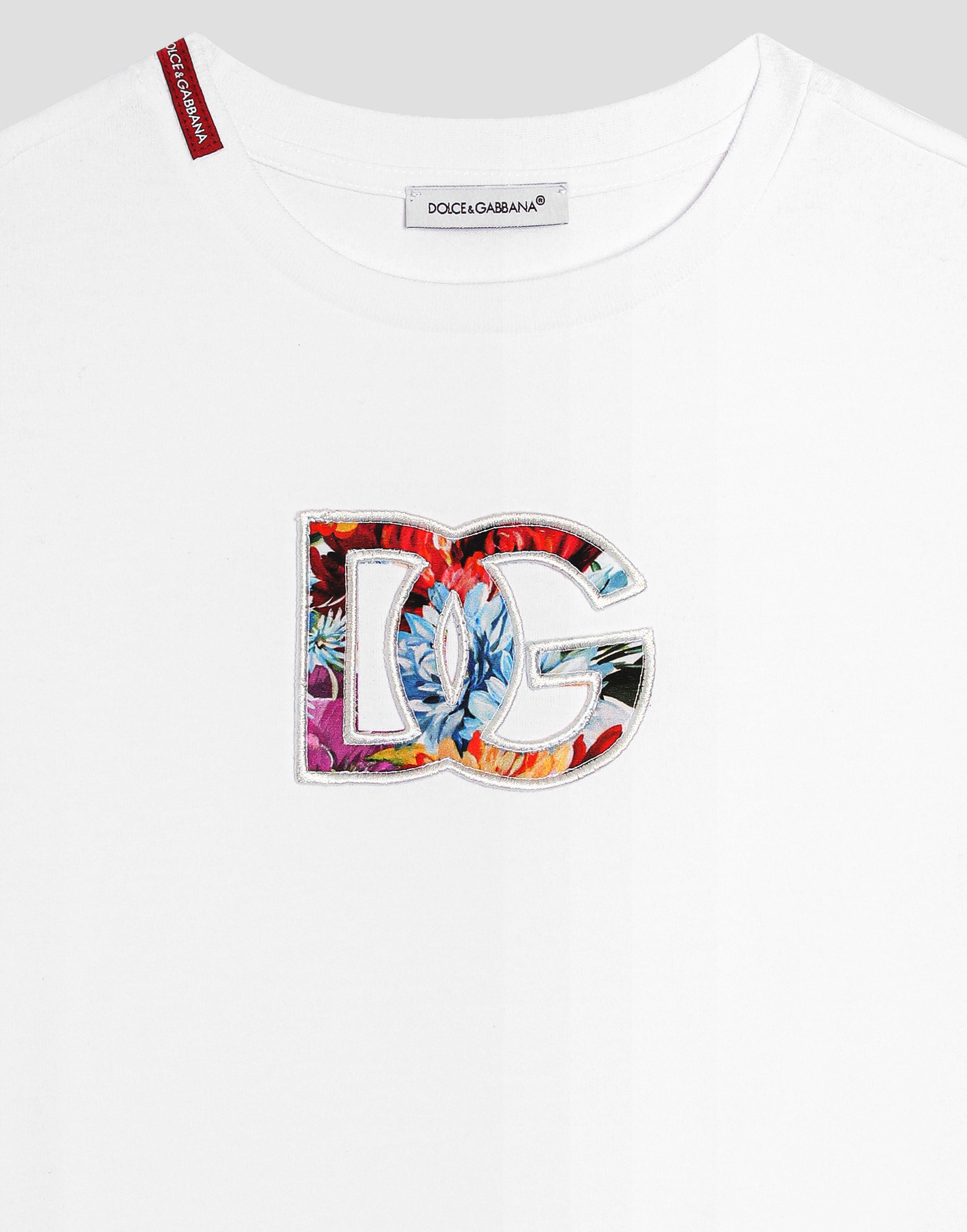 Dolce & Gabbana Short-sleeved Jersey T-shirt With Dg Patch In White