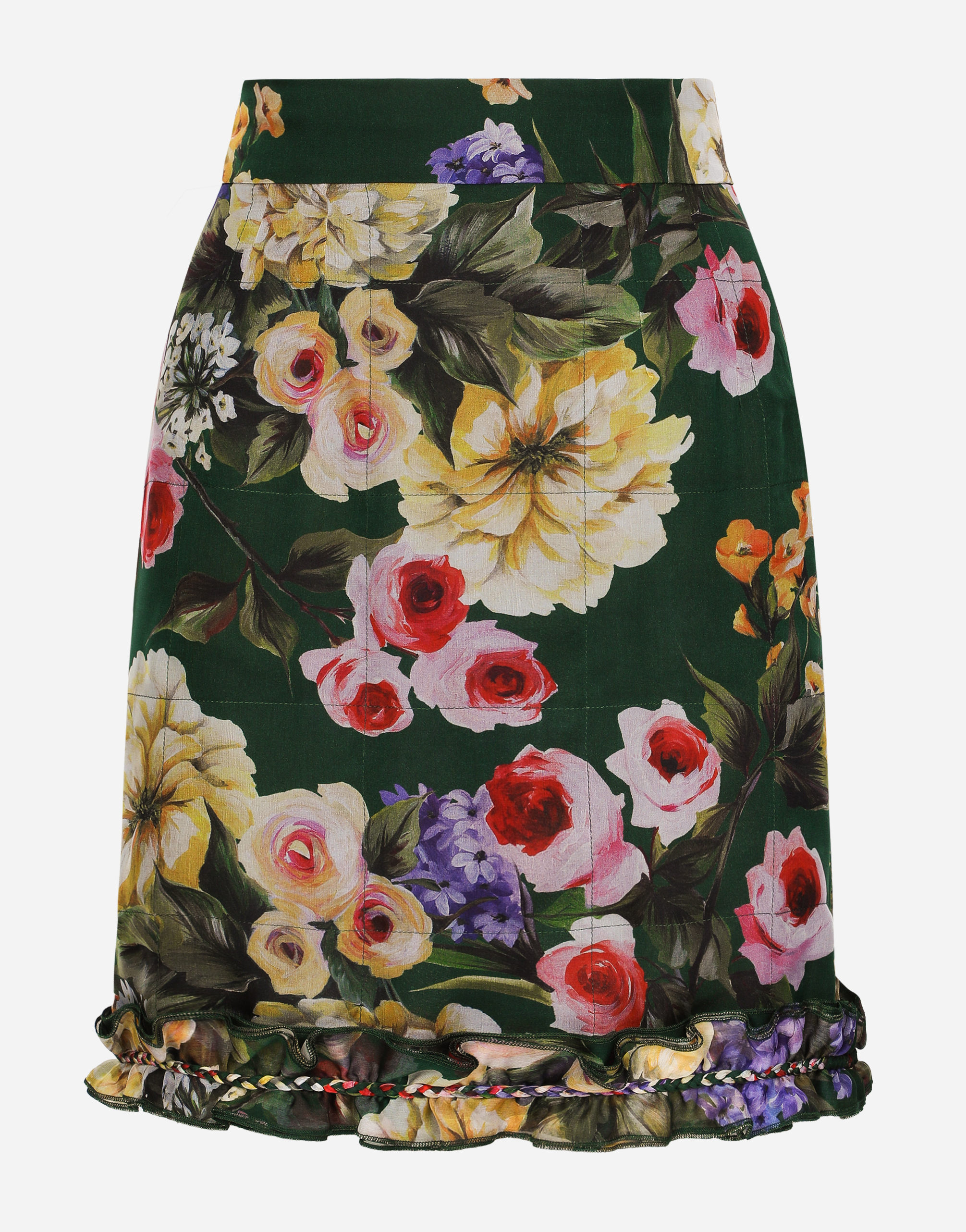 Dolce & Gabbana Short Garden-print Chiffon Skirt In Green