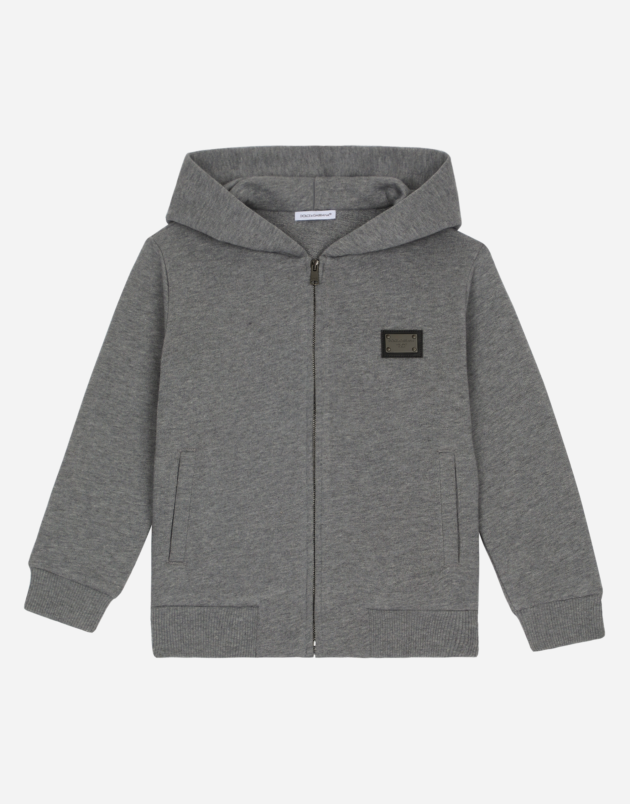 Dolce & Gabbana Zip-up Hoodie With Logo Tag In Grey