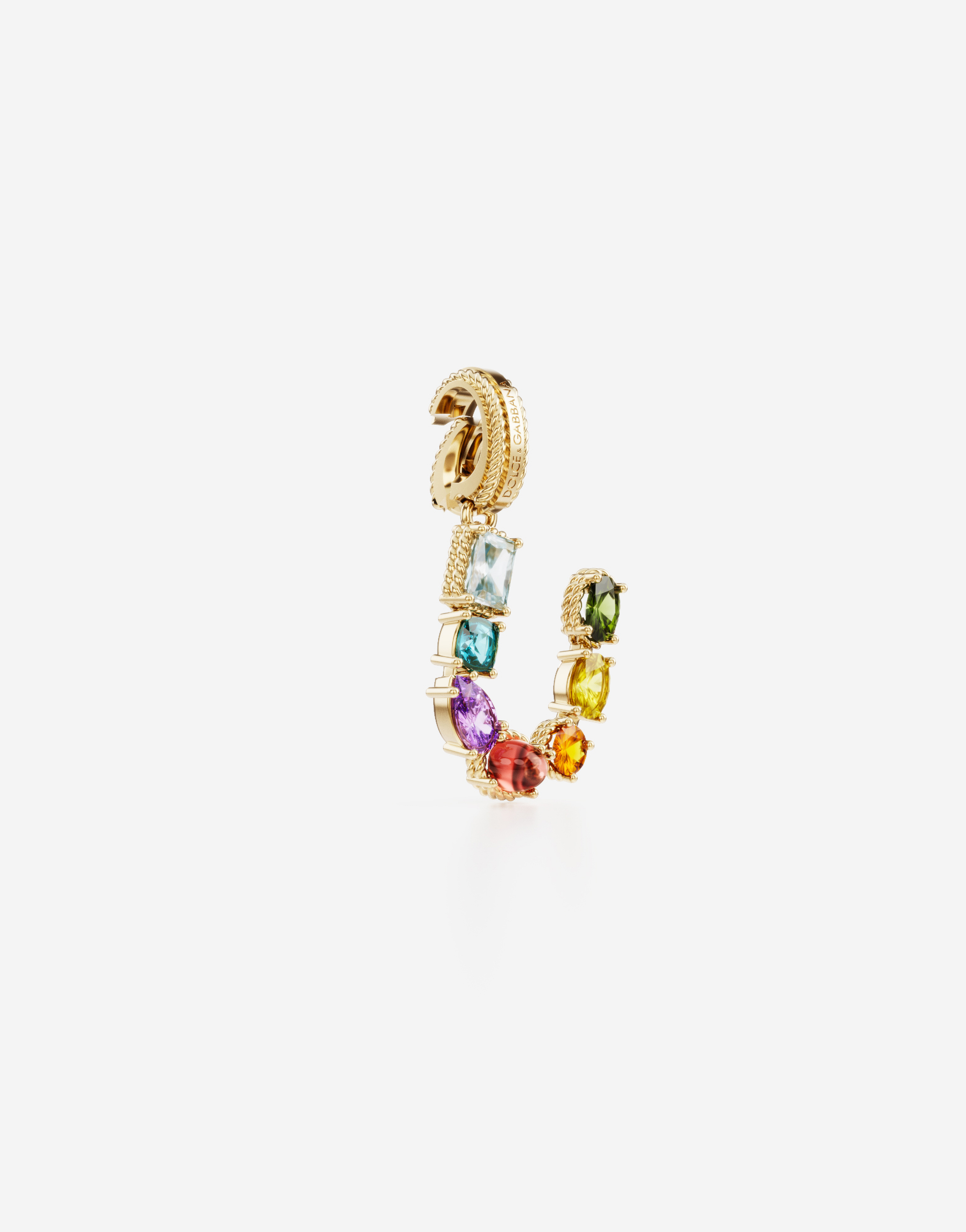 Dolce & Gabbana Rainbow Alphabet U 18 Kt Yellow Gold Charm With Multicolor Fine Gems Gold Female Onesize In Gold