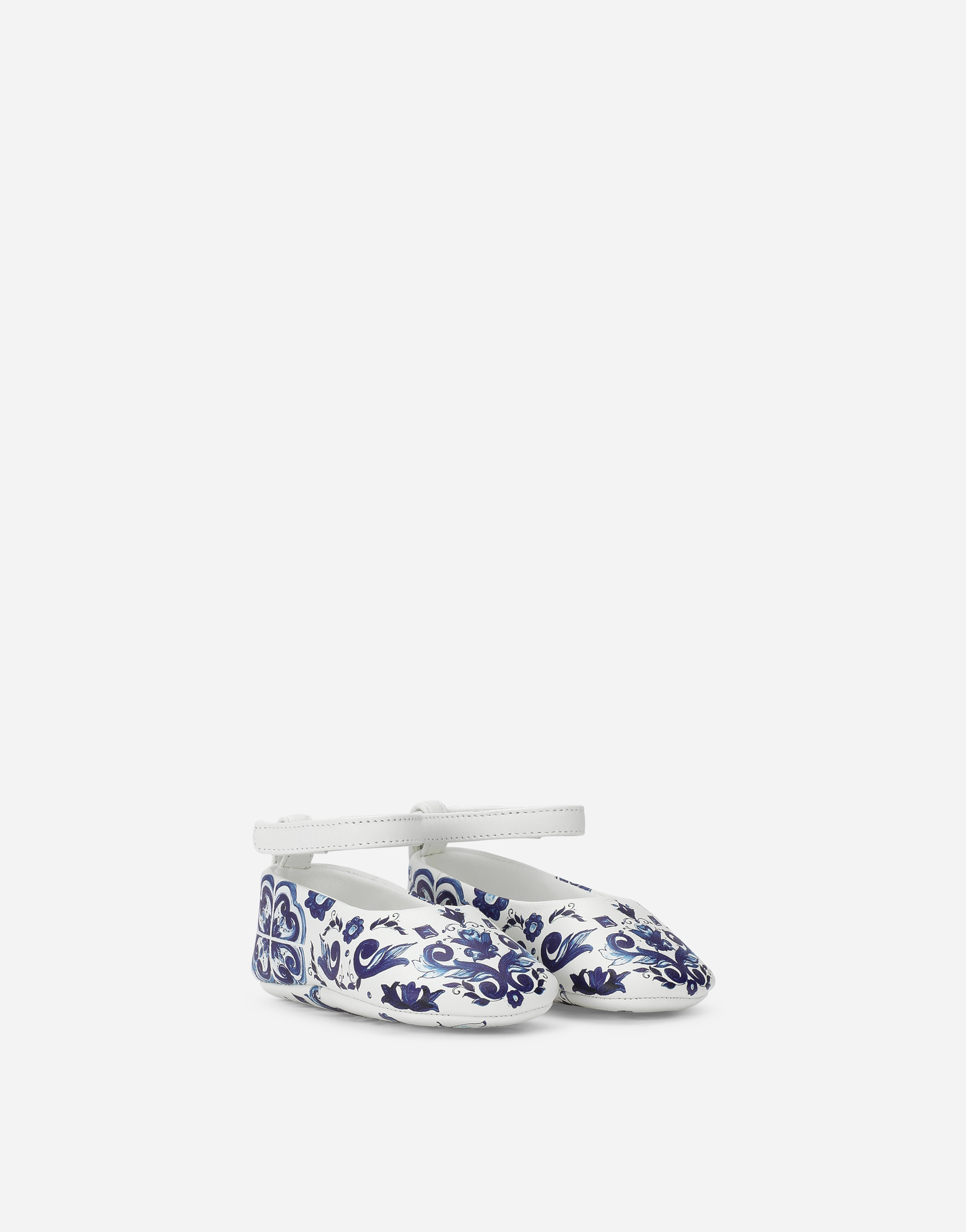 DOLCE & GABBANA NAPPA LEATHER NEWBORN BALLET FLATS WITH MAJOLICA PRINT