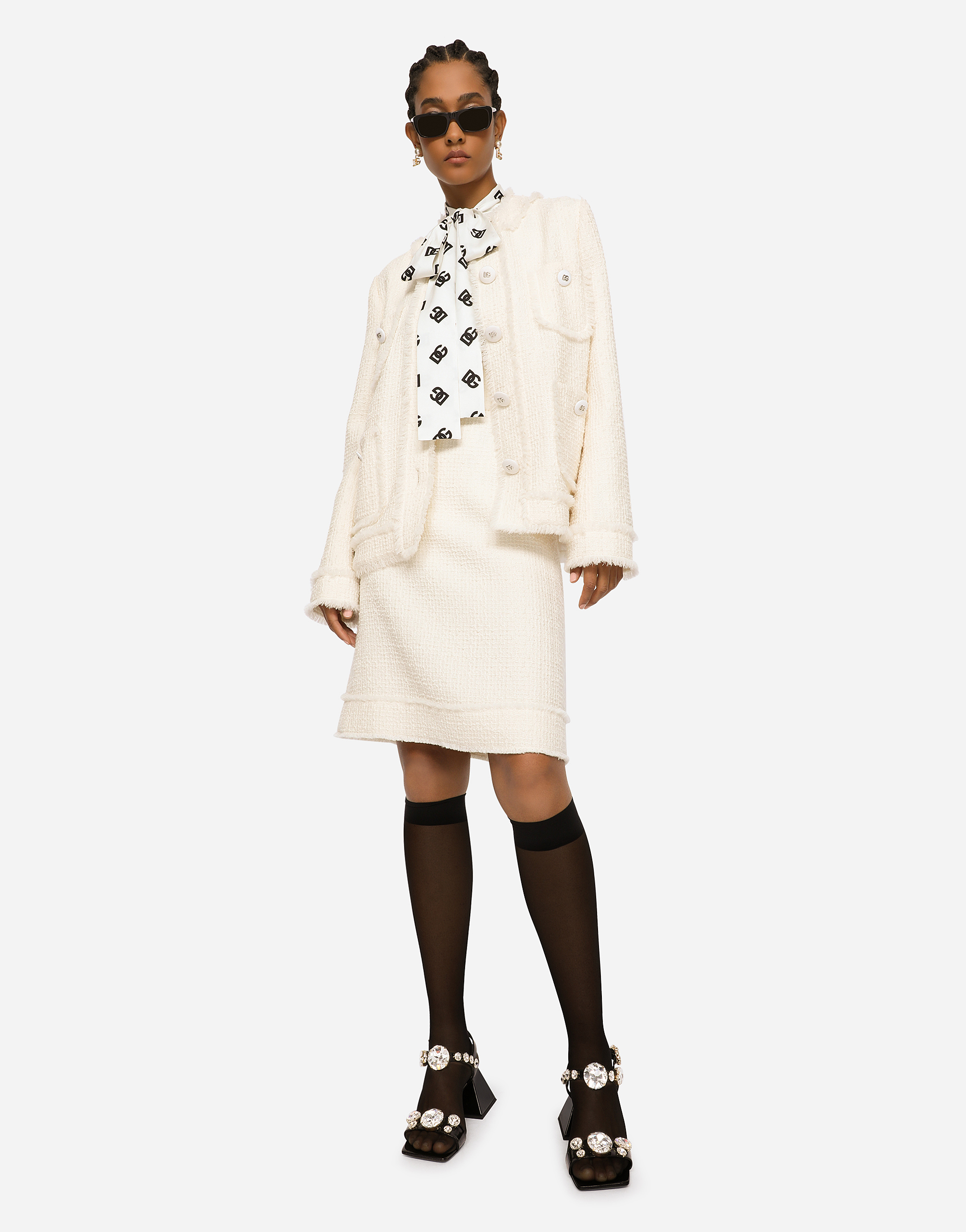 Dolce & Gabbana Single-breasted Raschel Tweed Jacket In White