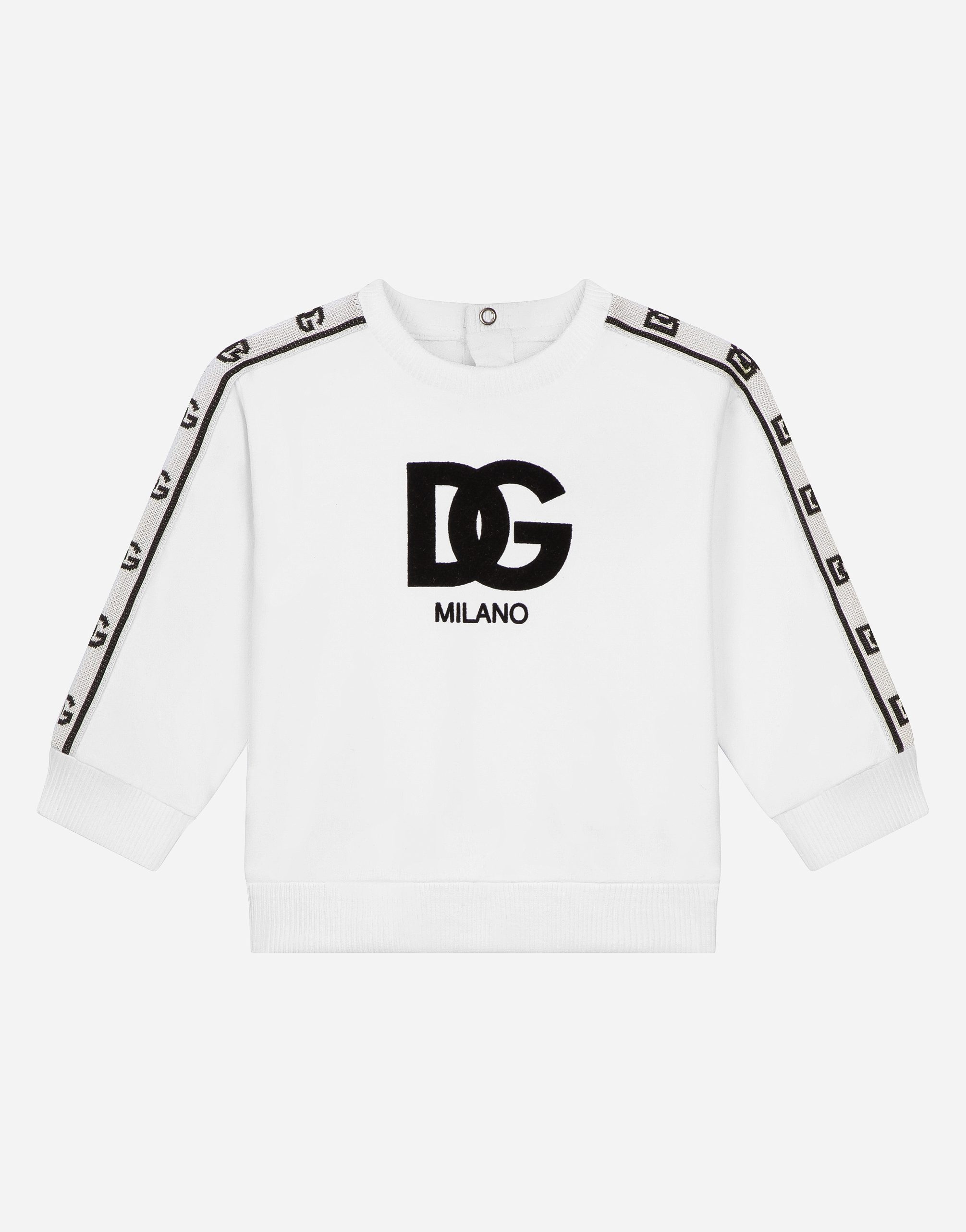 DOLCE & GABBANA LONG-SLEEVED ROUND-NECK SWEATSHIRT WITH LOGO PRINT AND BRANDED TRIMS