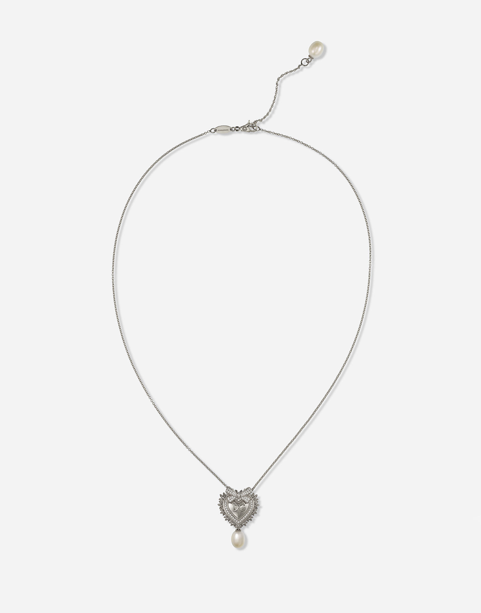 Dolce & Gabbana Devotion Necklace In White Gold With Diamonds And Pearls White Gold Female Onesize