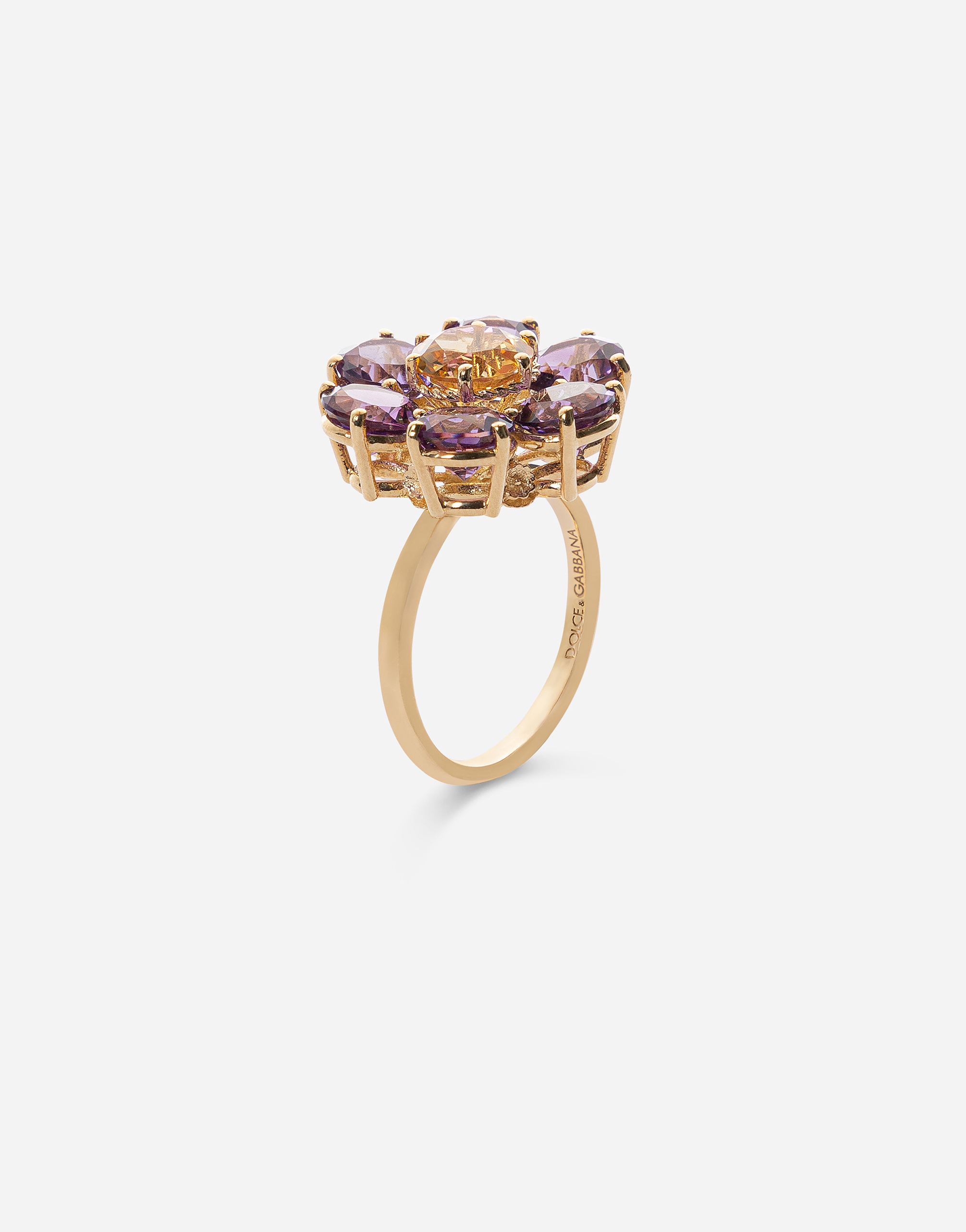 DOLCE & GABBANA SPRING RING IN YELLOW 18KT GOLD WITH AMETHYST FLORAL MOTIF