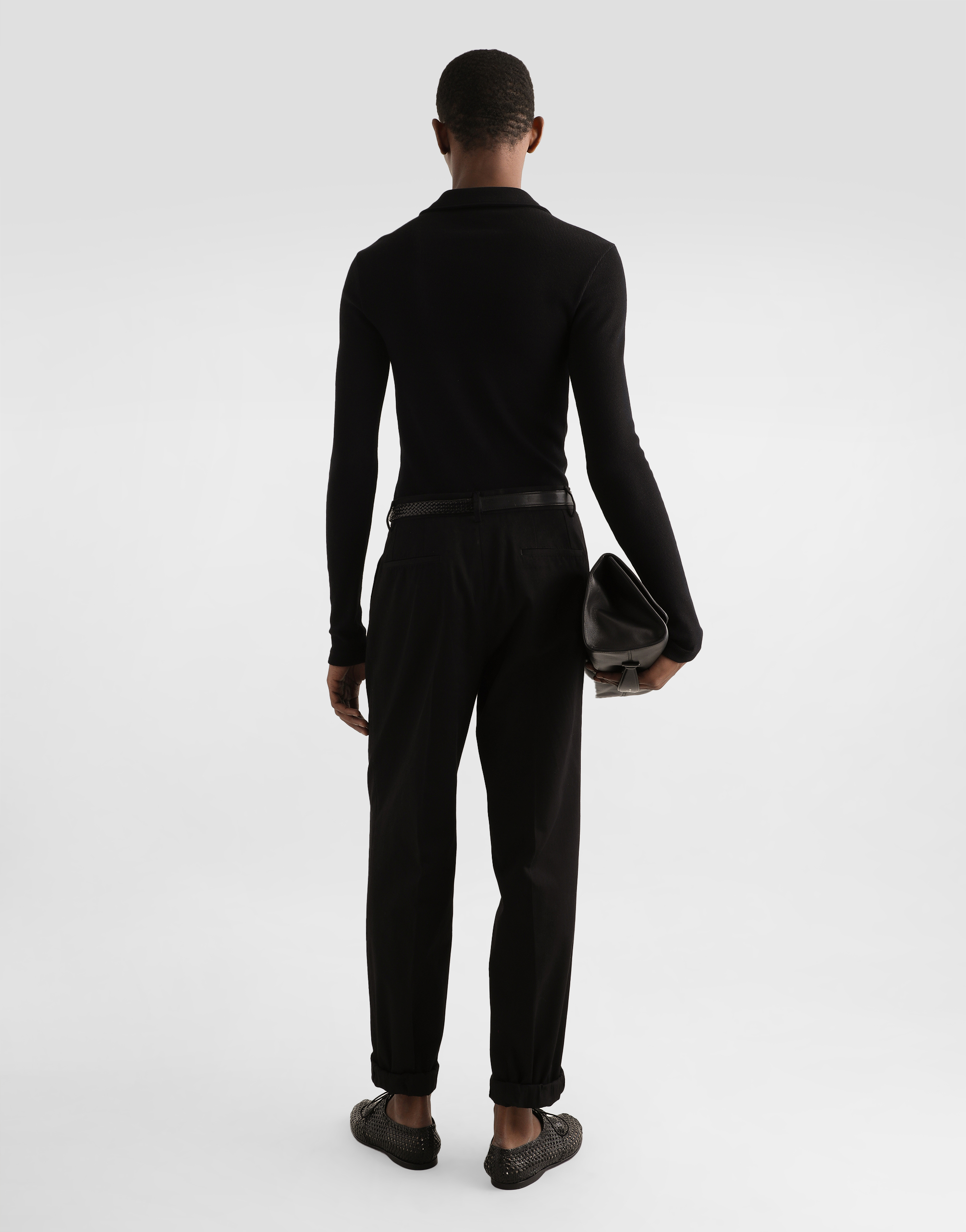 Dolce & Gabbana Dolce  Gabbana Long-sleeved Interlock Jersey Polo Shirt In Black
